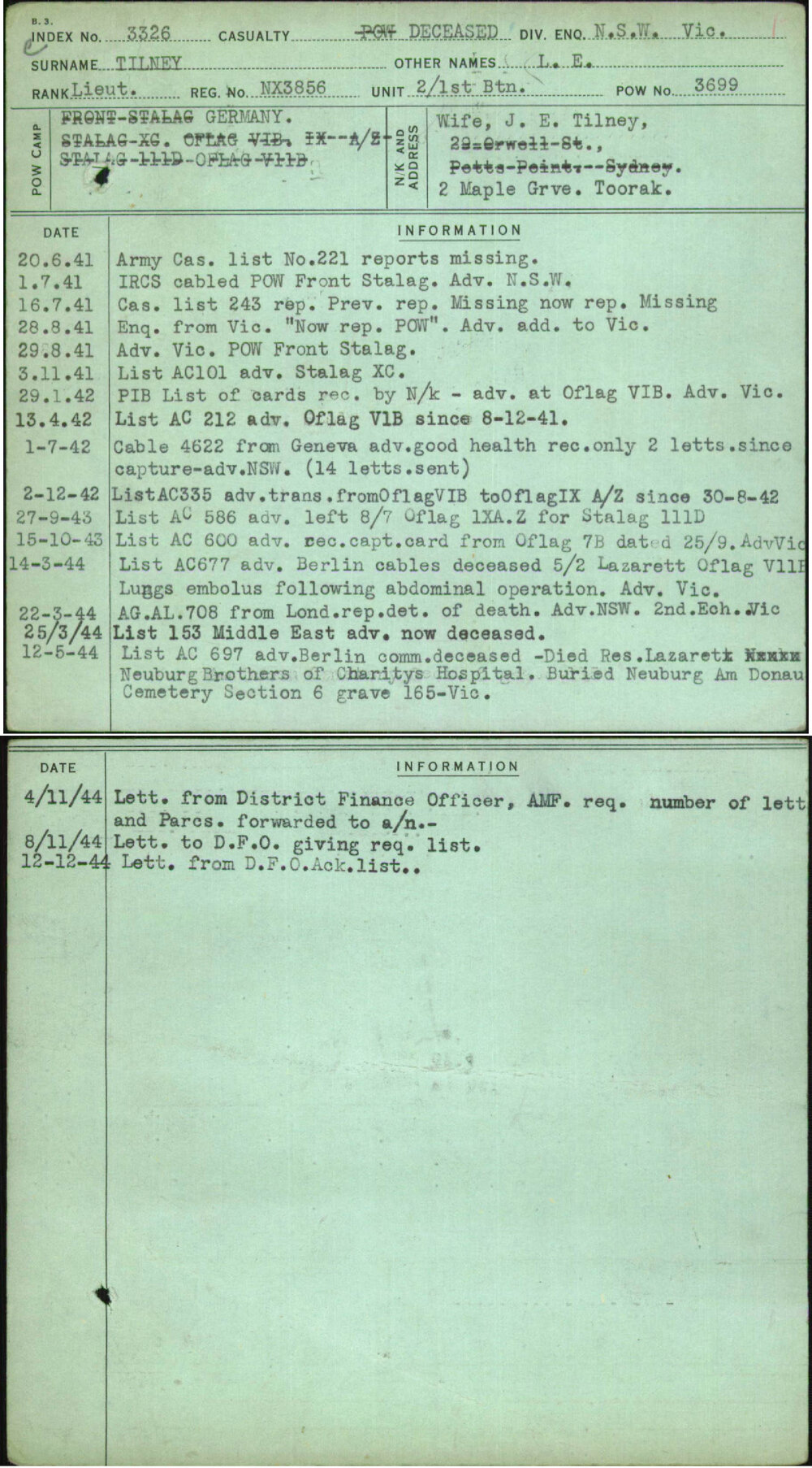 Tilney, L E, NX3856