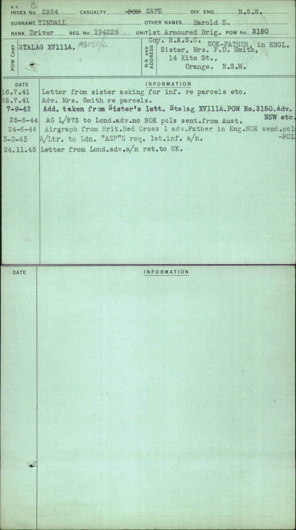 Tindall, Harold E, 194228