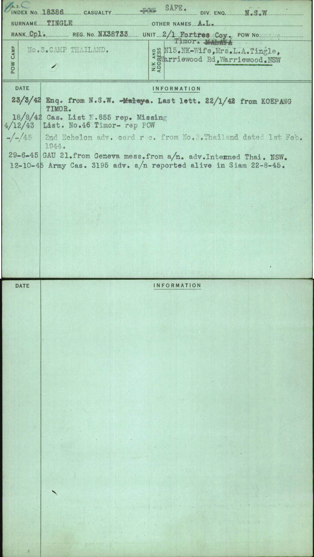 Tingle, A L, NX38733