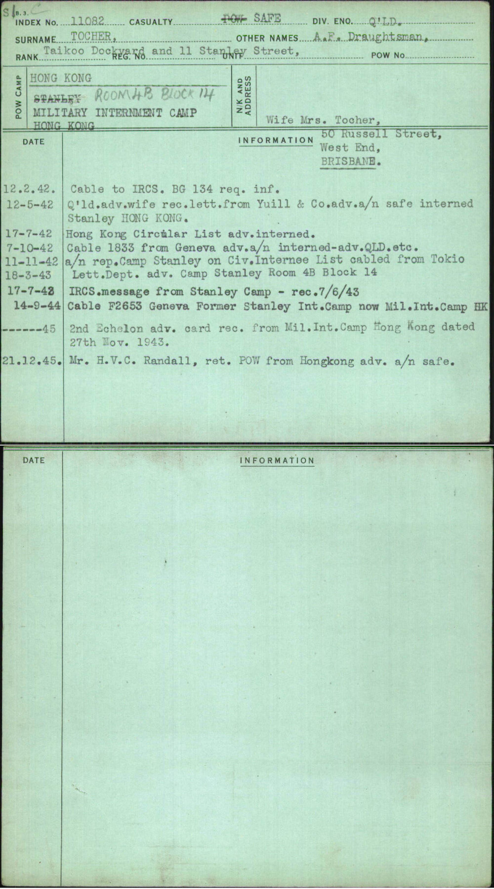 Tocher, A F Draughtsman, [No Service Number]