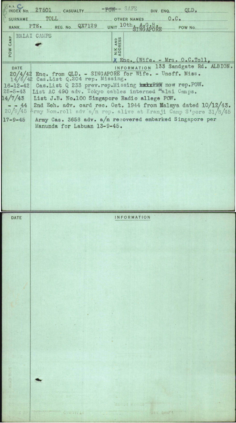 Toll, O C, QX7129