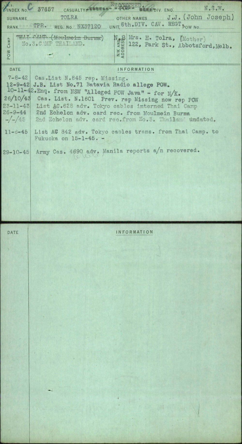 Tolra, J J (John Joseph), NX37120