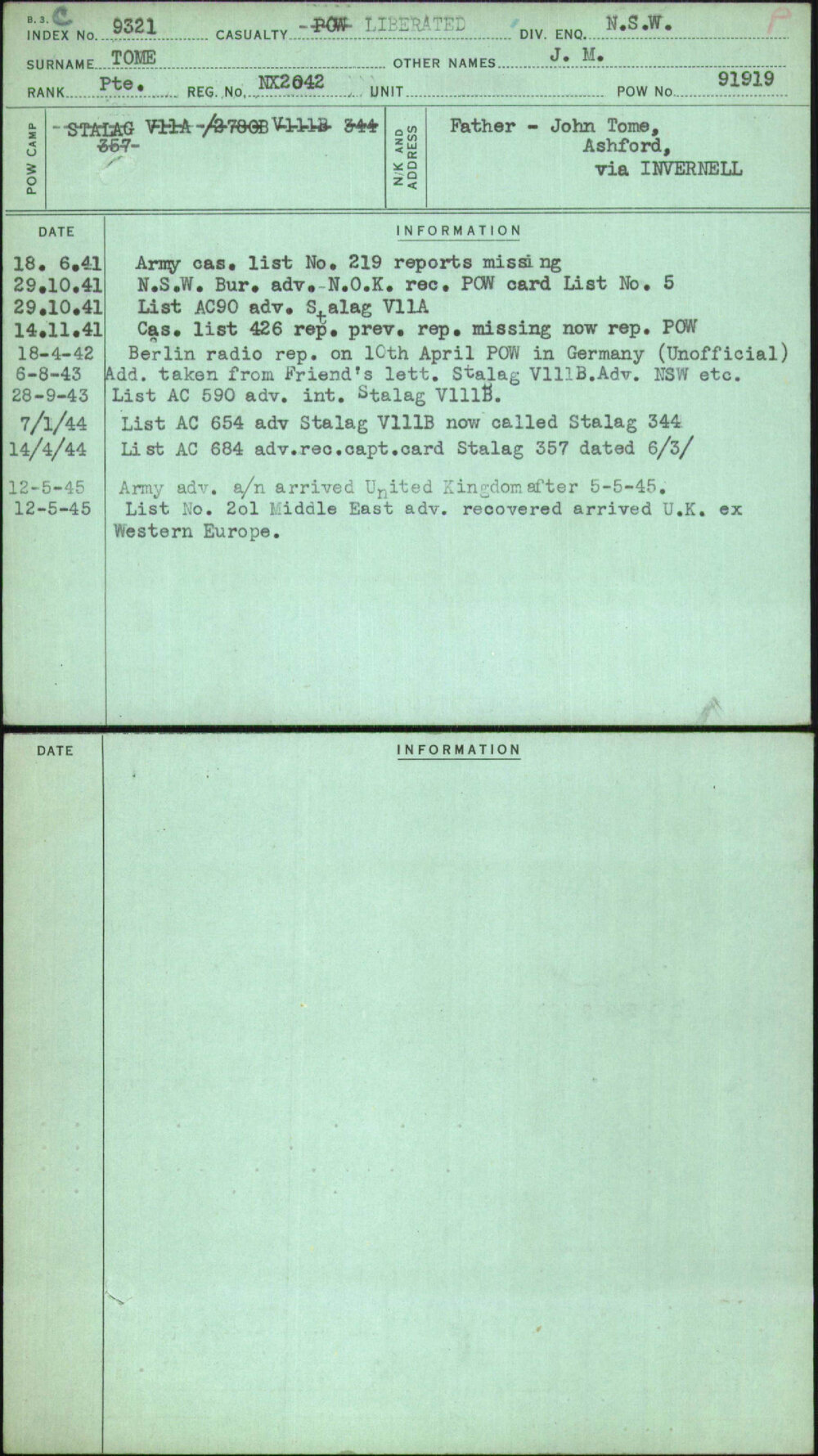 Tome, J M, NX2042
