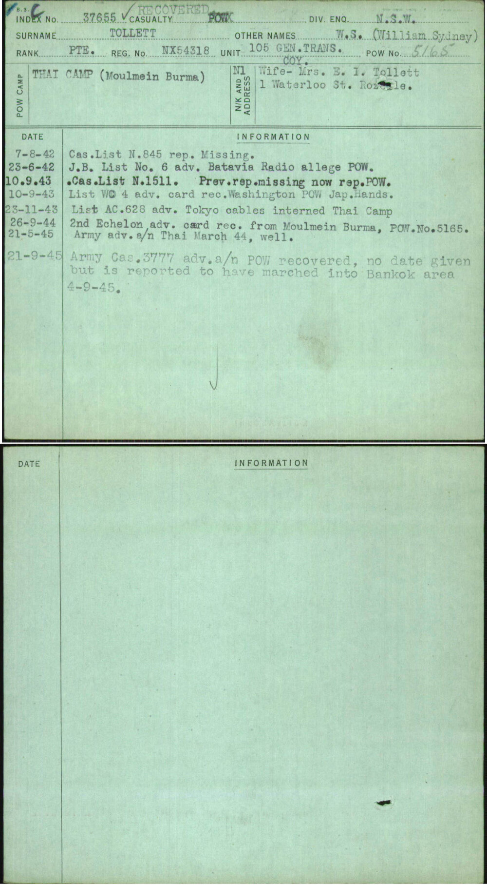 Tollett, W S (William Sydney), NX54318