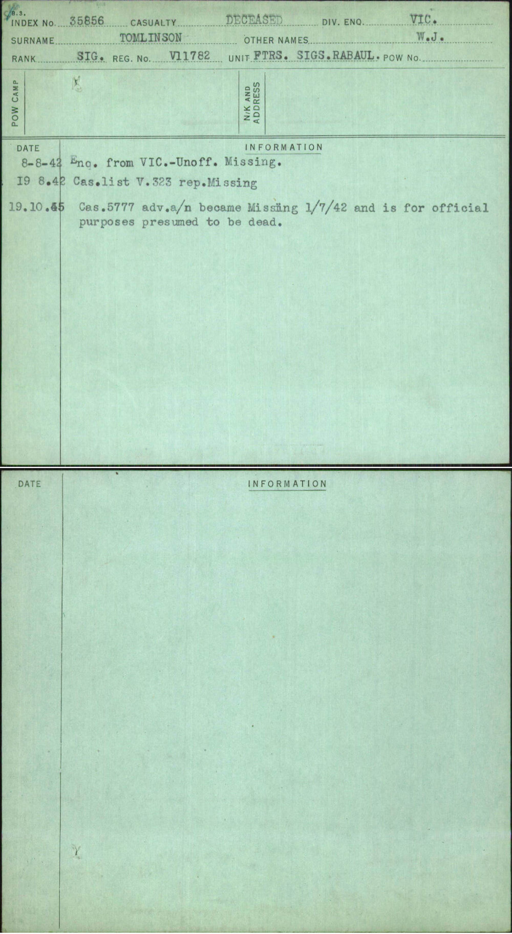 Tomlinson, W J, V11782