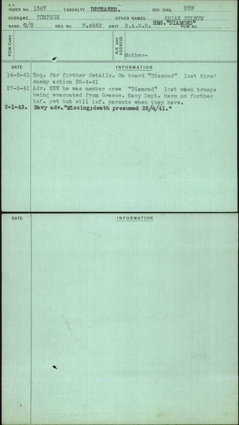 Tompson, Brian Selwyn, F4562