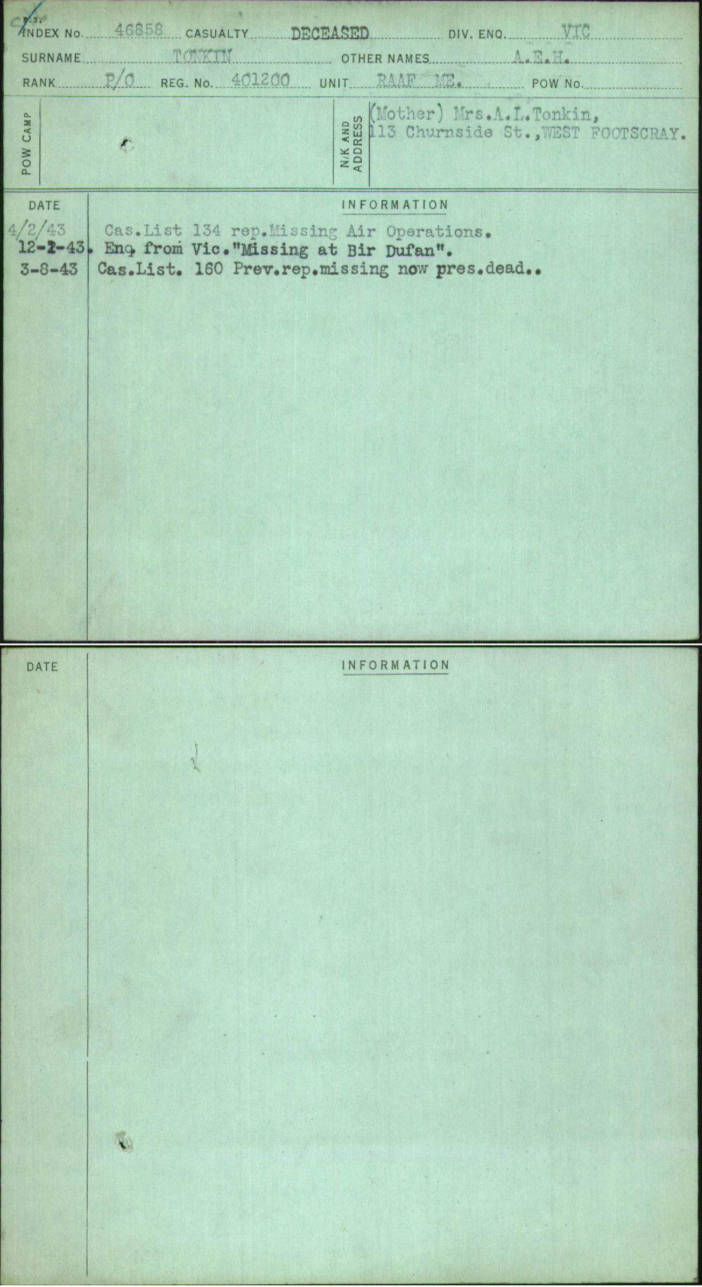 Tonkin, A E H, 401200