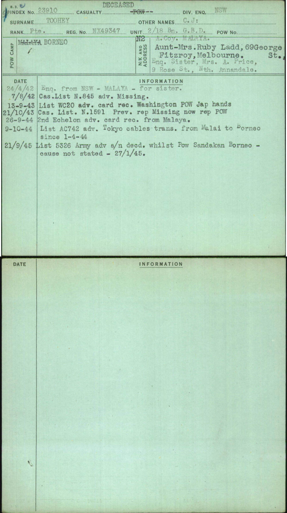Toohey, C J, NX49347