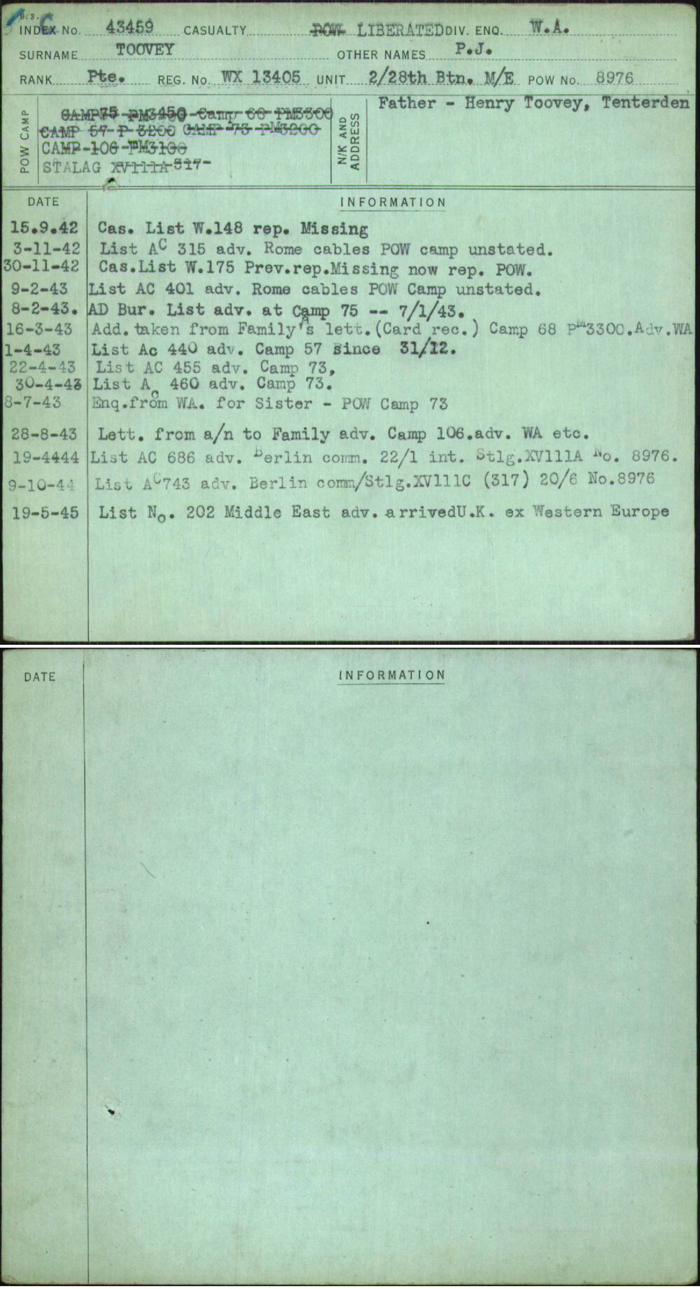 Toovey, P J, WX13405