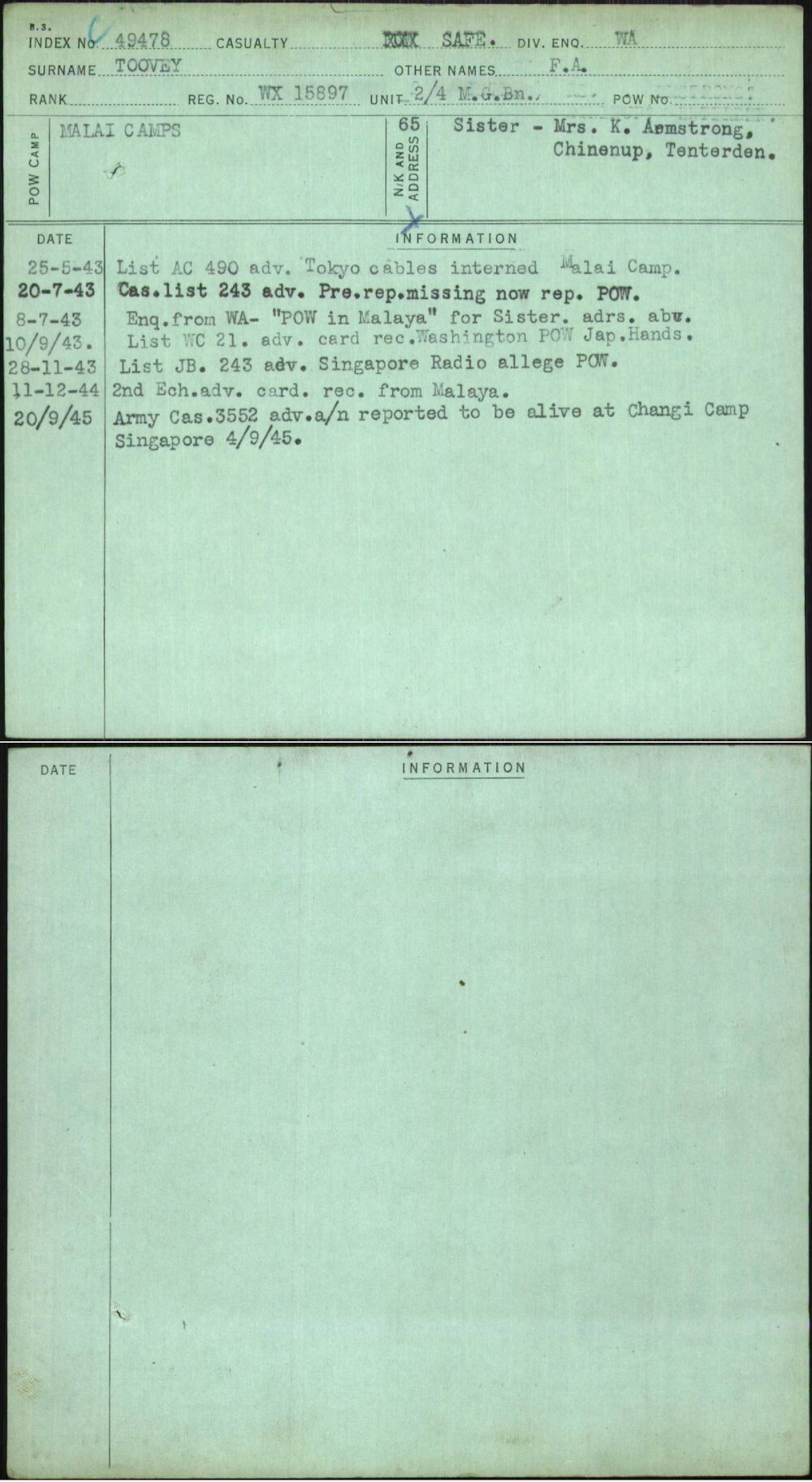 Toovey, F A, WX15897
