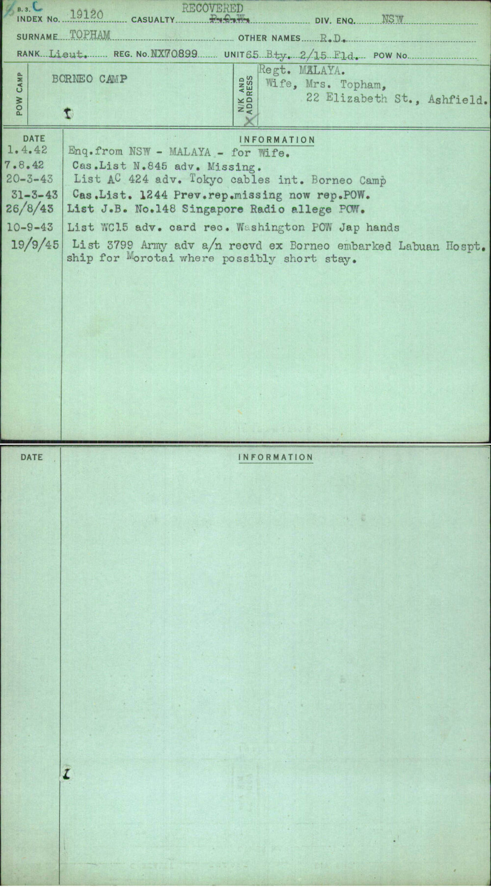 Topham, R D, NX70899