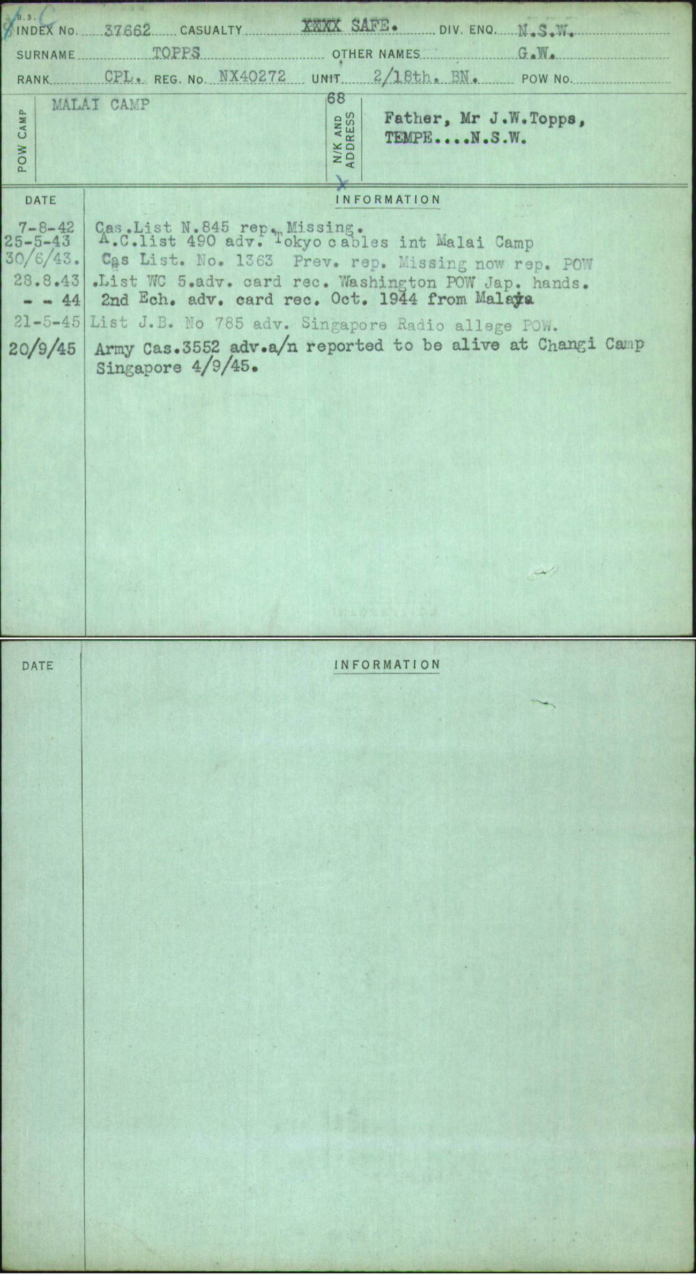 Topps, G W, NX40272