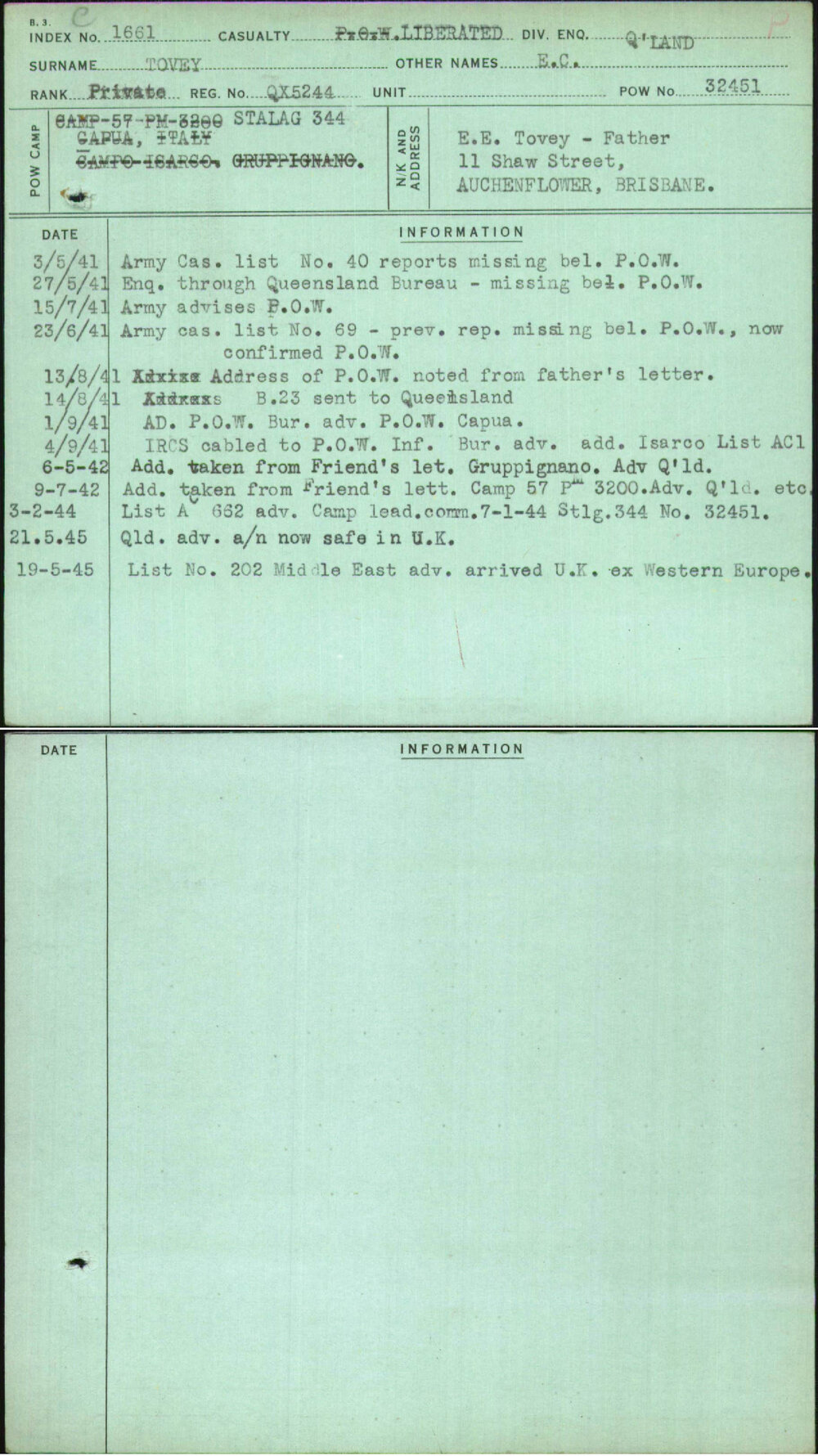 Tovey, E C, QX5244