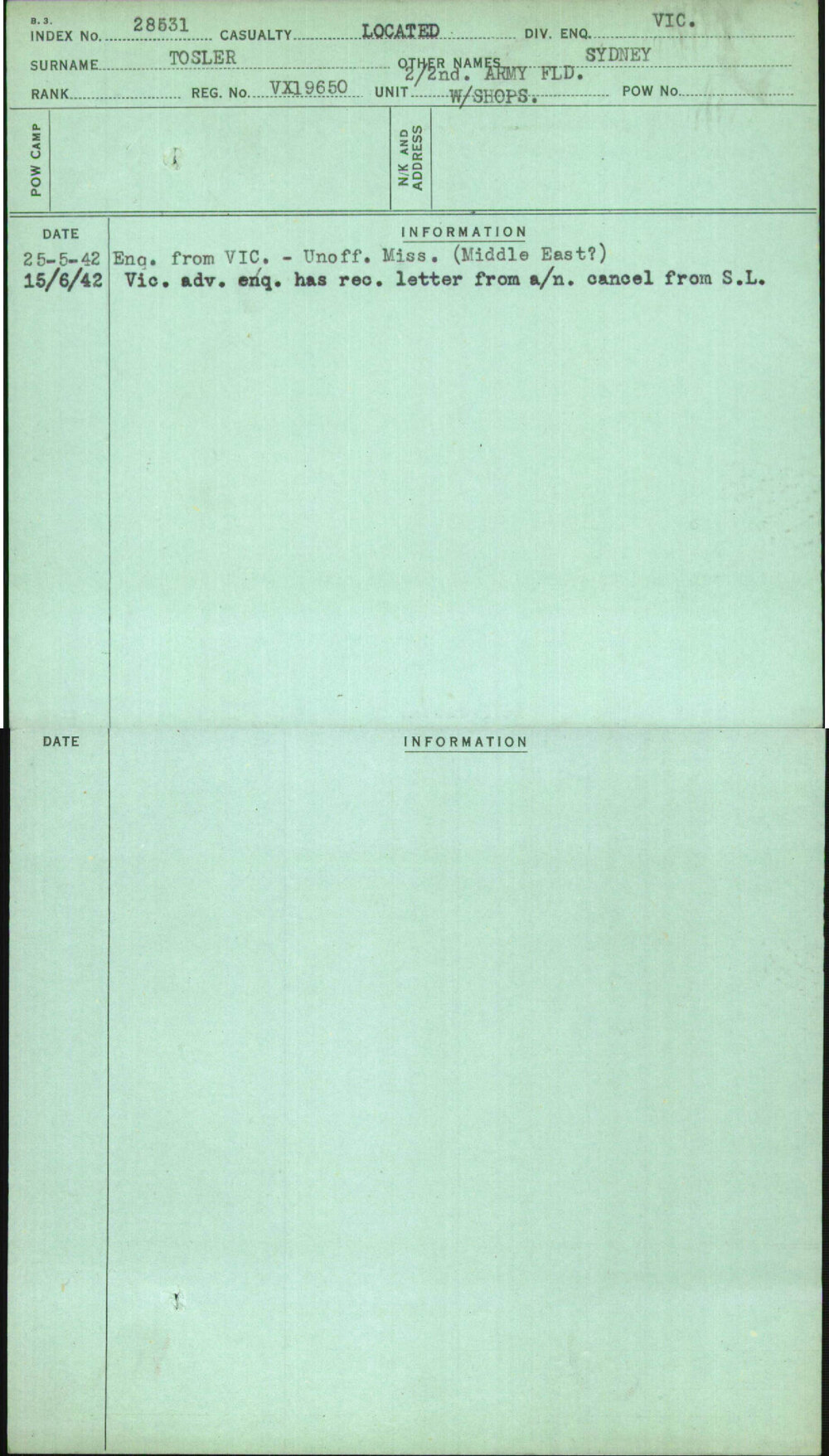 Tosler, Sydney, VX19650