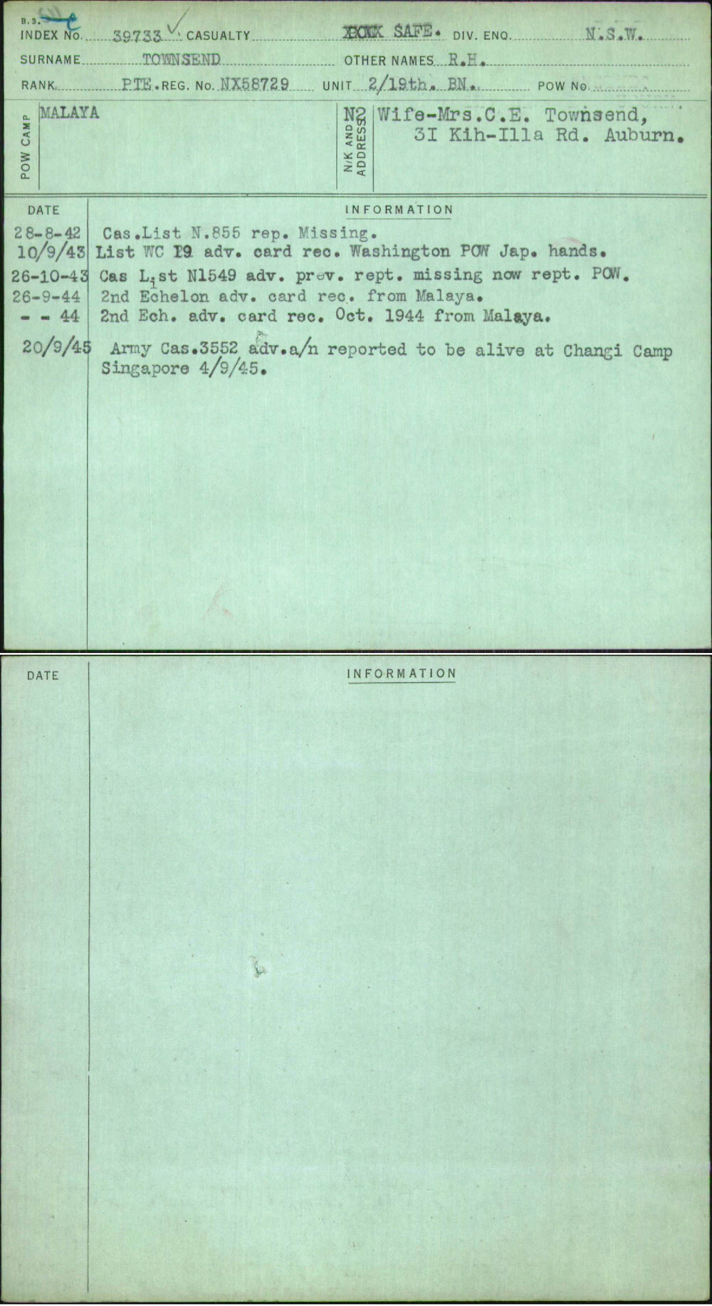 Townsend, R H, NX58729