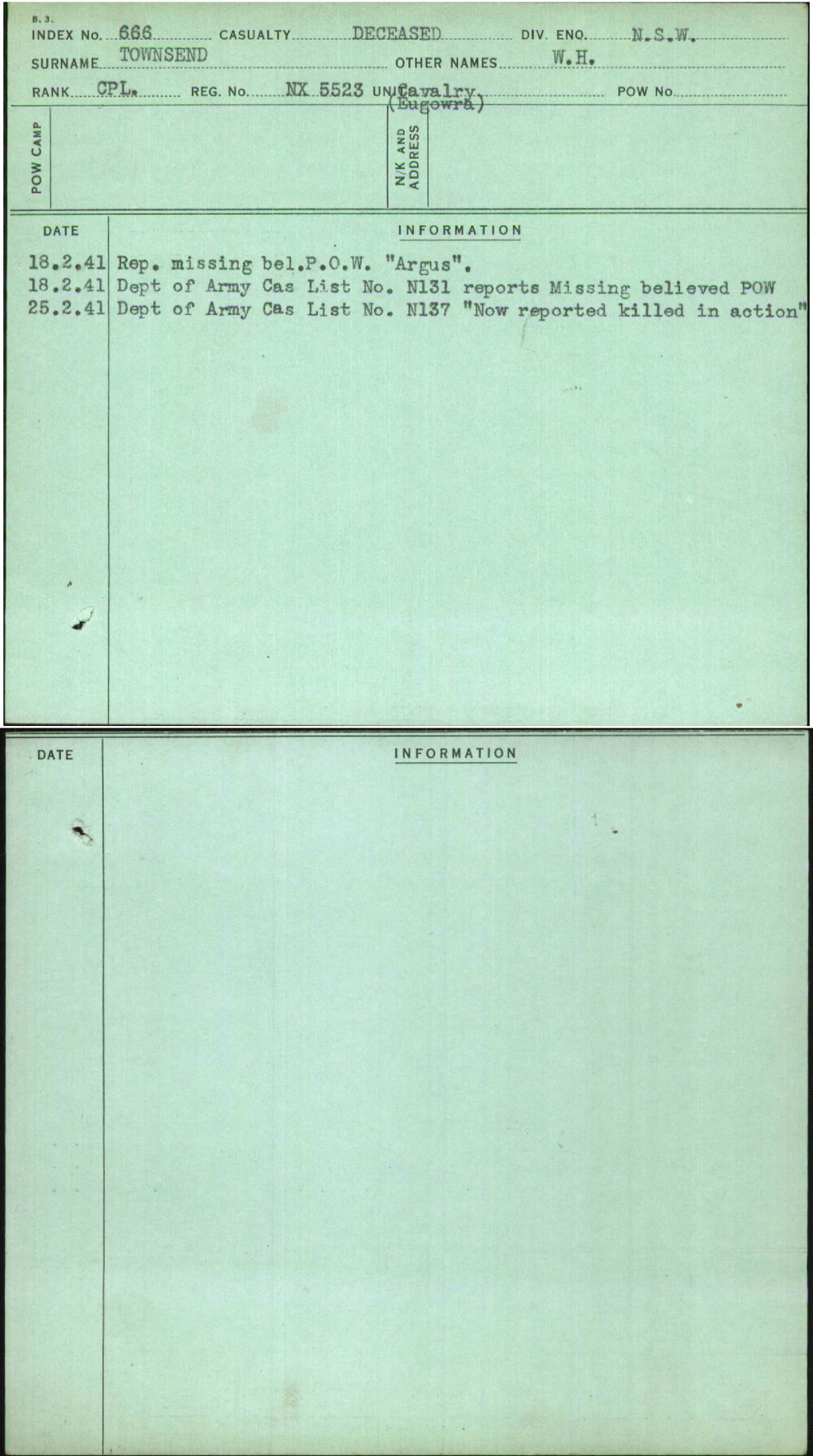 Townsend, W H, NX5523