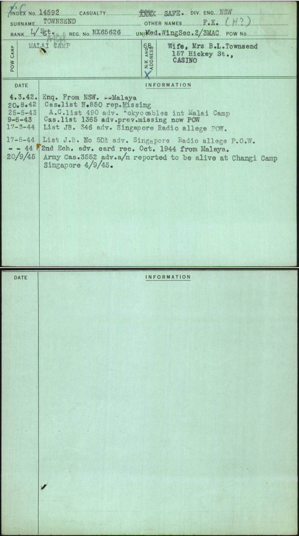 Townsend, F K (H), NX65626