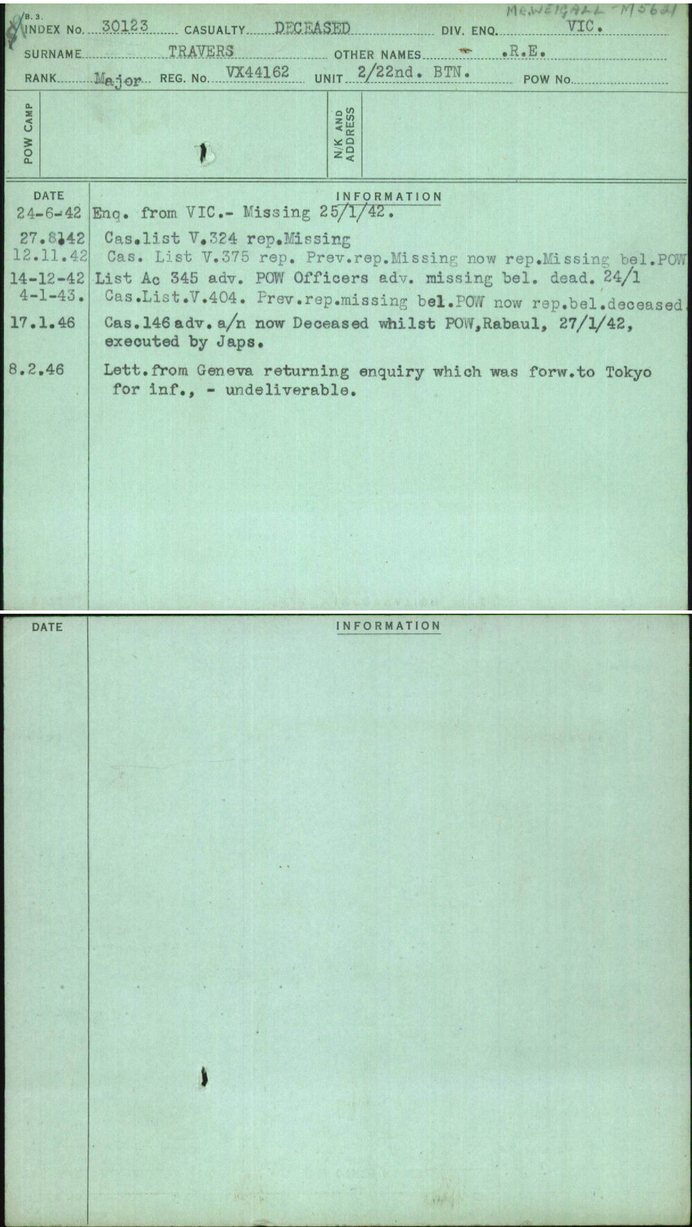 Travers, R E, VX44162