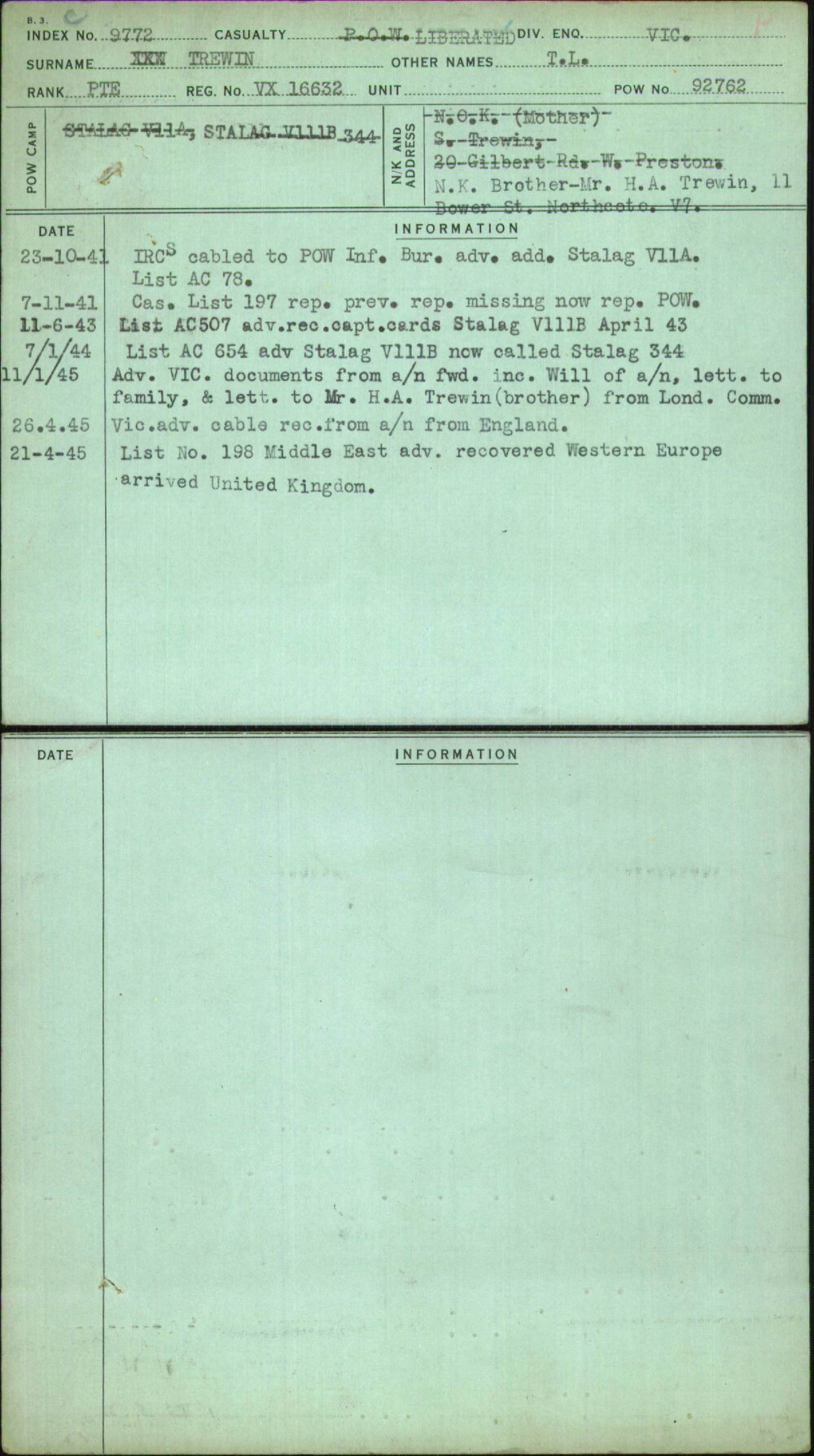 Trewin, T L, VX16632