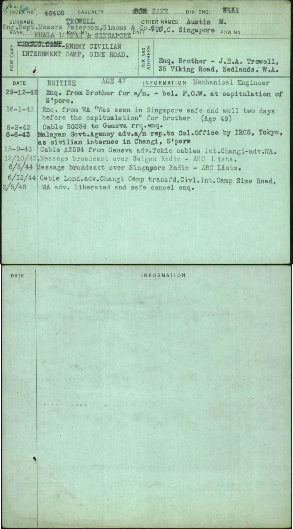 Trowell, Austin M, [No Service Number]