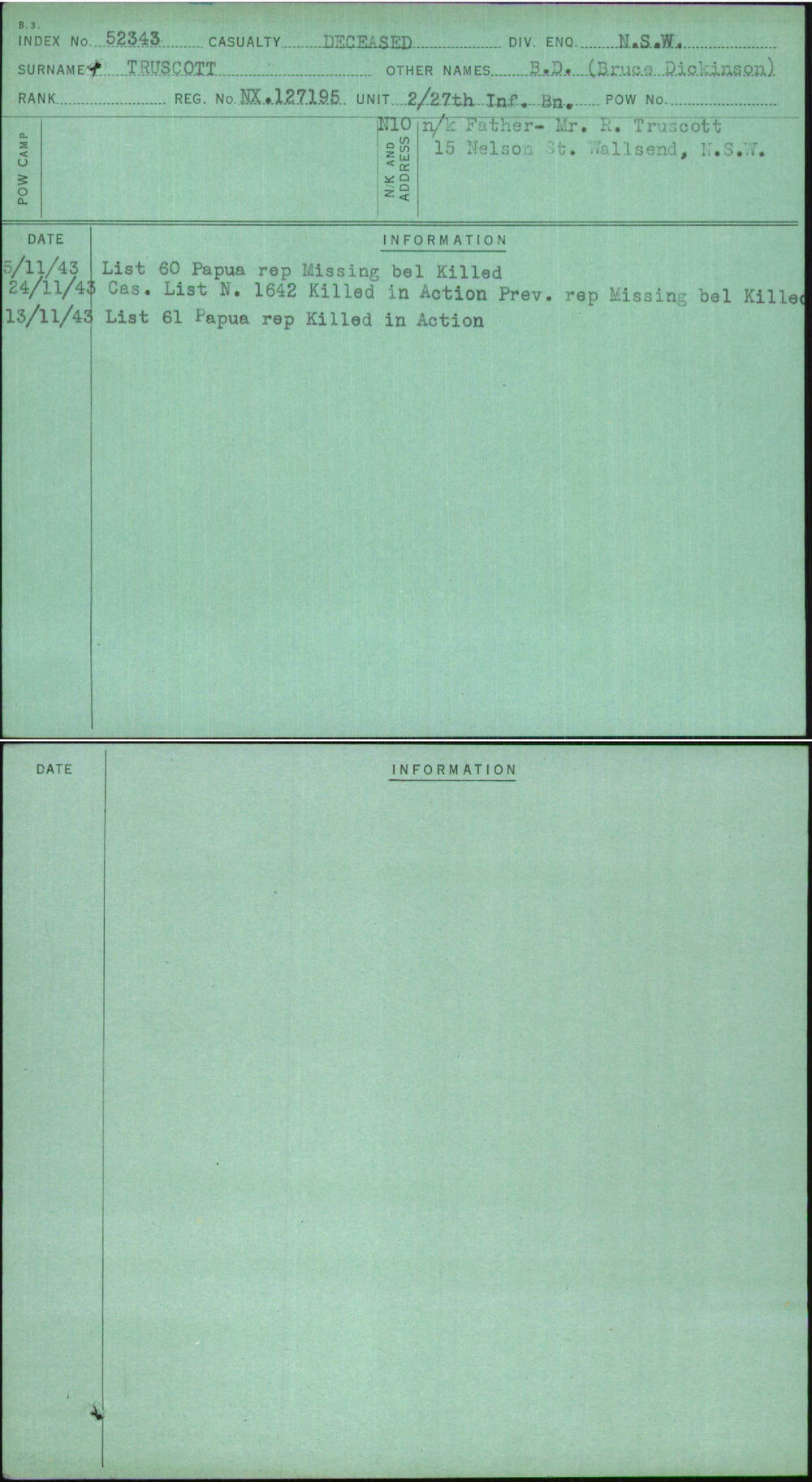 Truscott, B D (Bruce Dickinson), NX127195