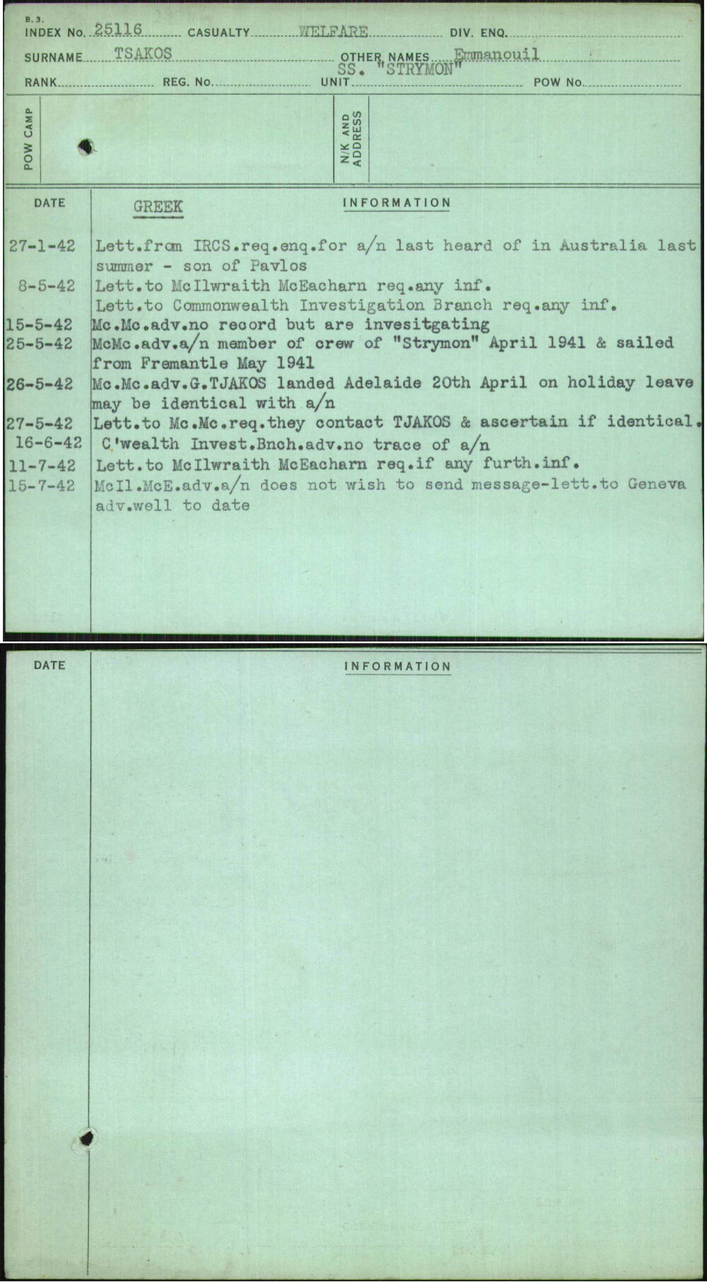 Tsakos, Emmanouil, [No Service Number]