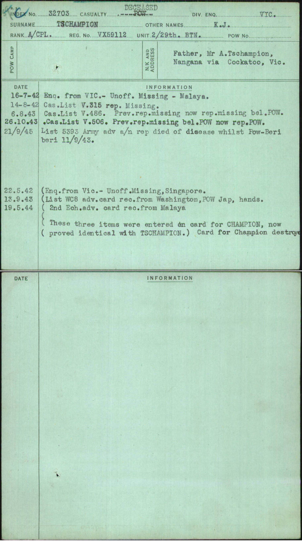 Tschampion, K J, VX59112