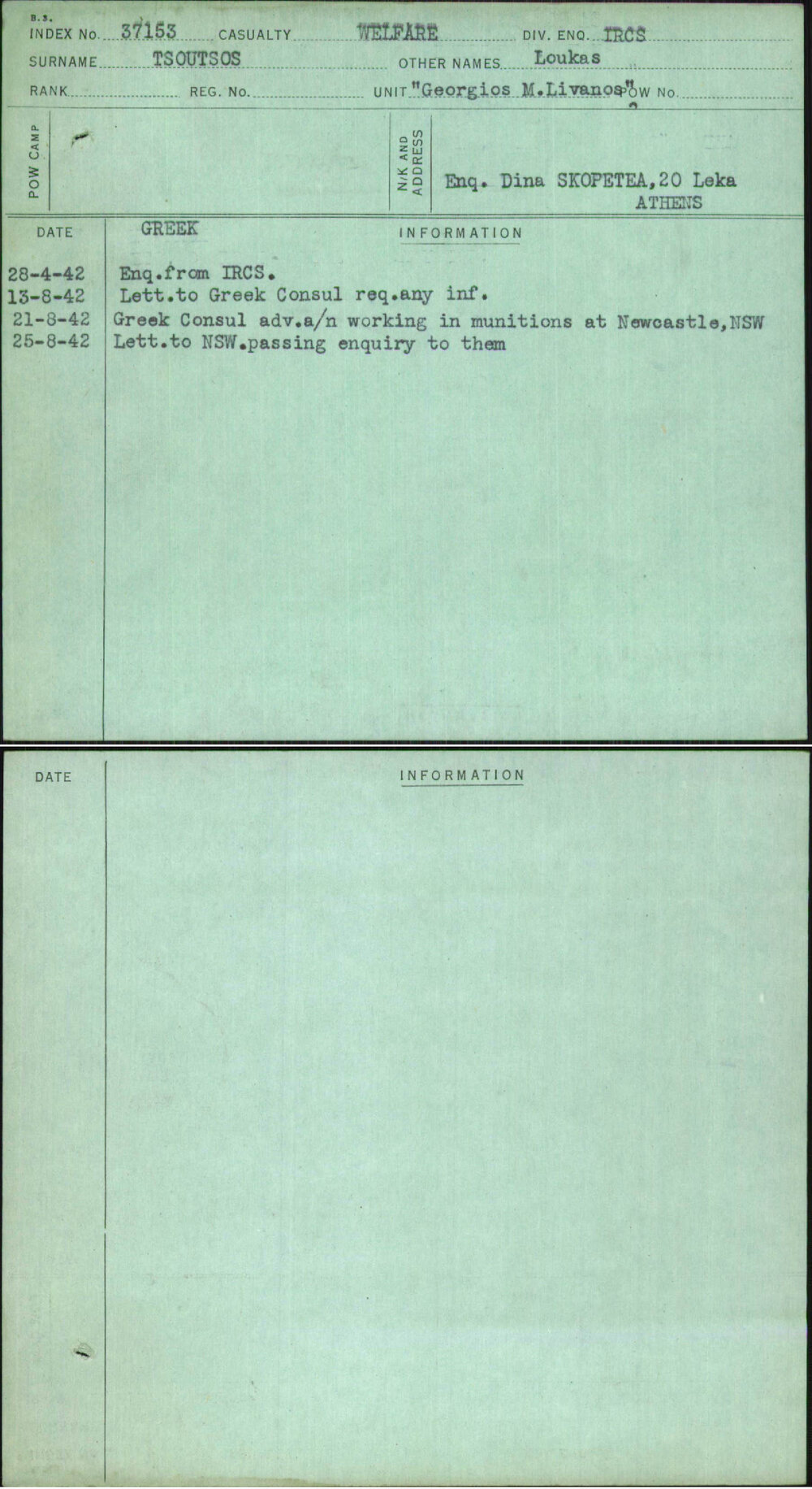 Tsoutsos, Loukas, [No Service Number]