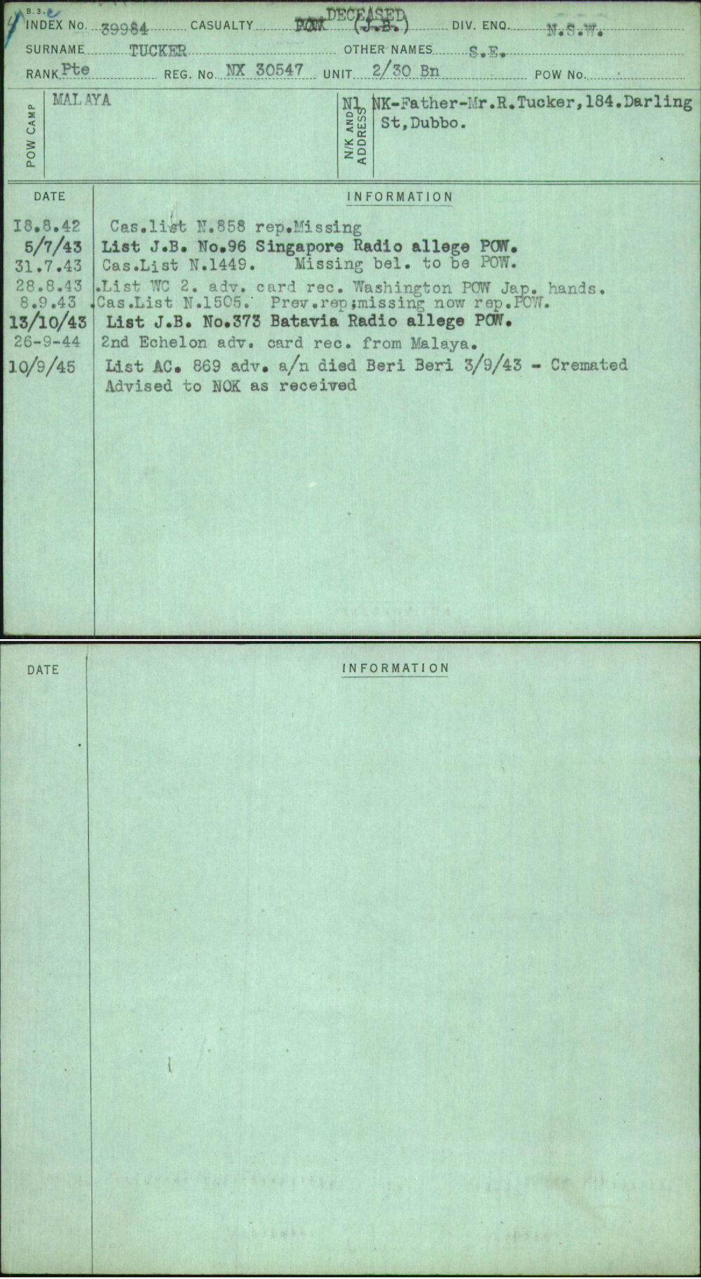 Tucker, S E, NX30547