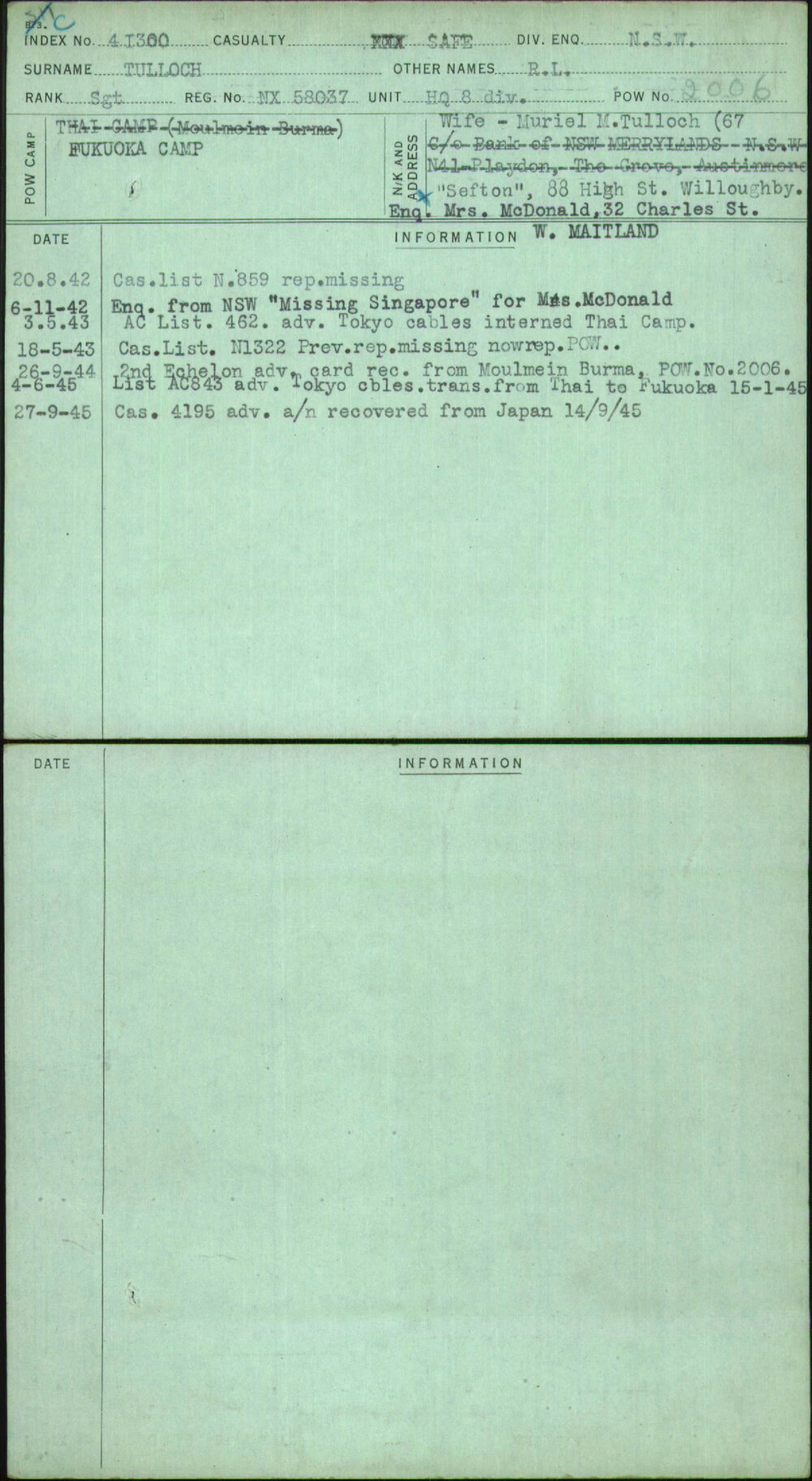 Tulloch, R L, NX58037