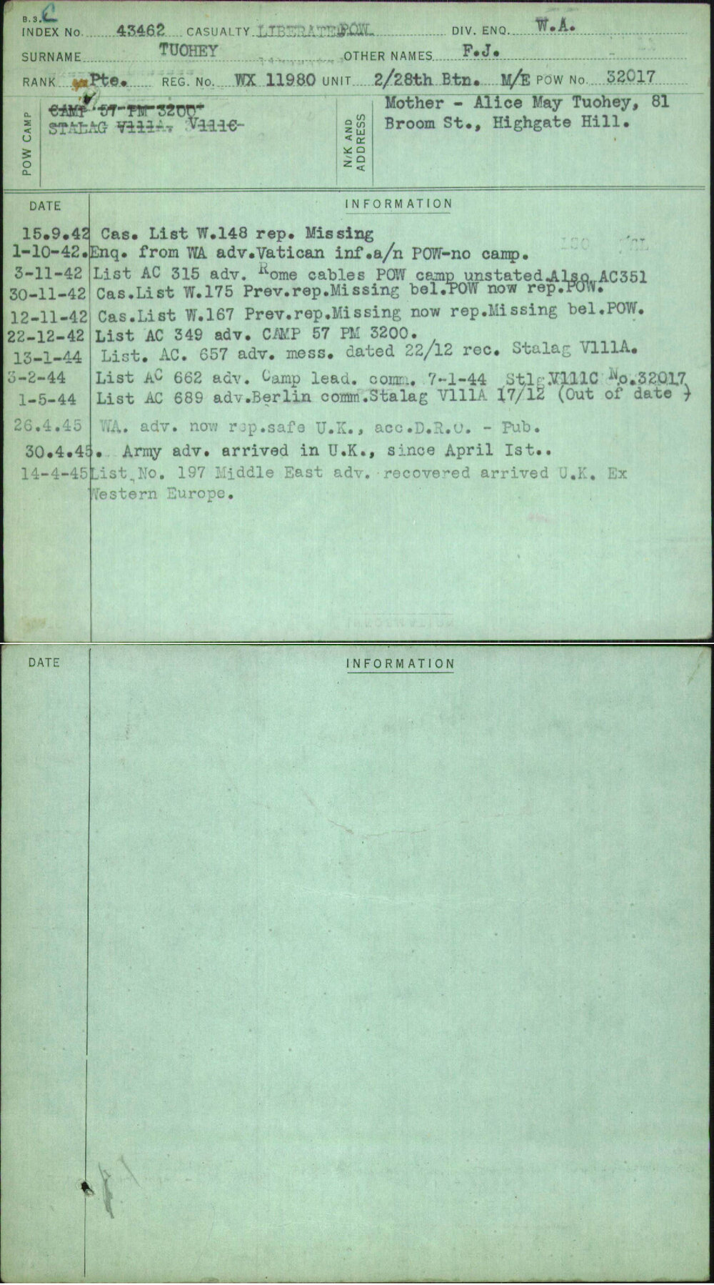 Tuohey, F J, WX11980