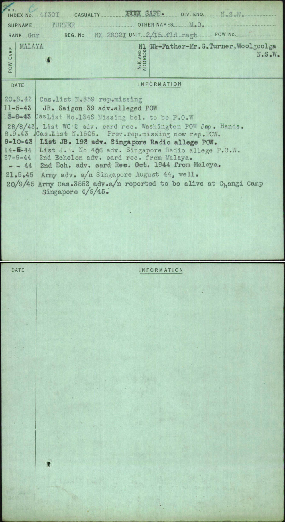 Turner, M O, NX28021