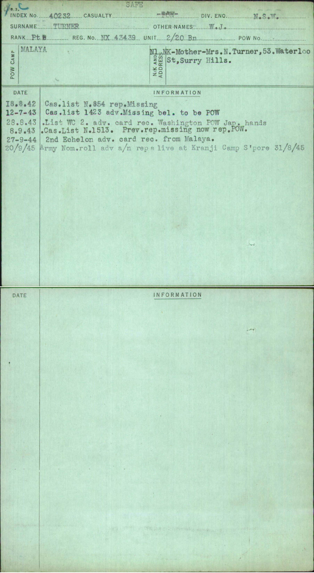 Turner, W J, NX43439