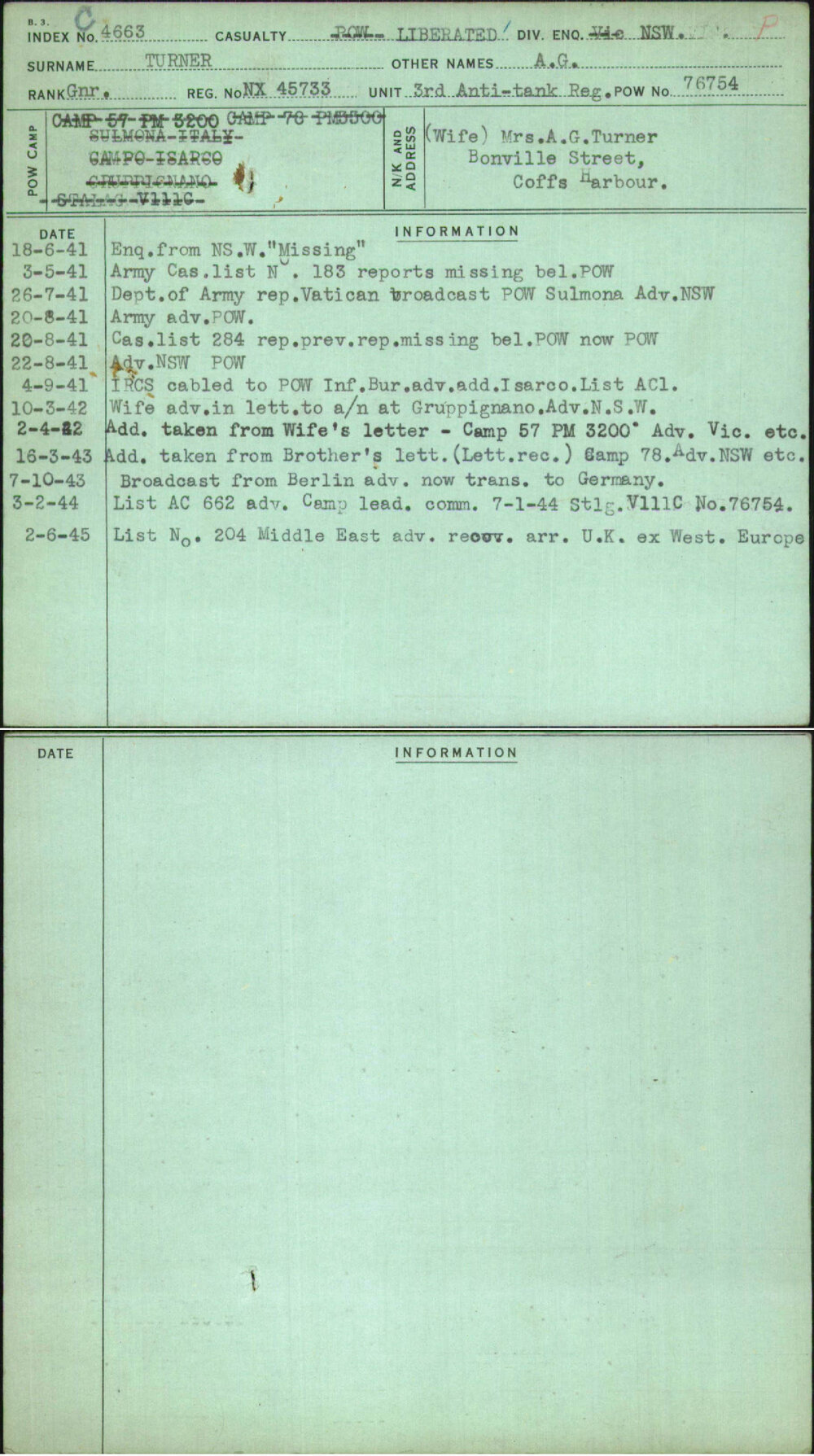 Turner, A G, NX45733