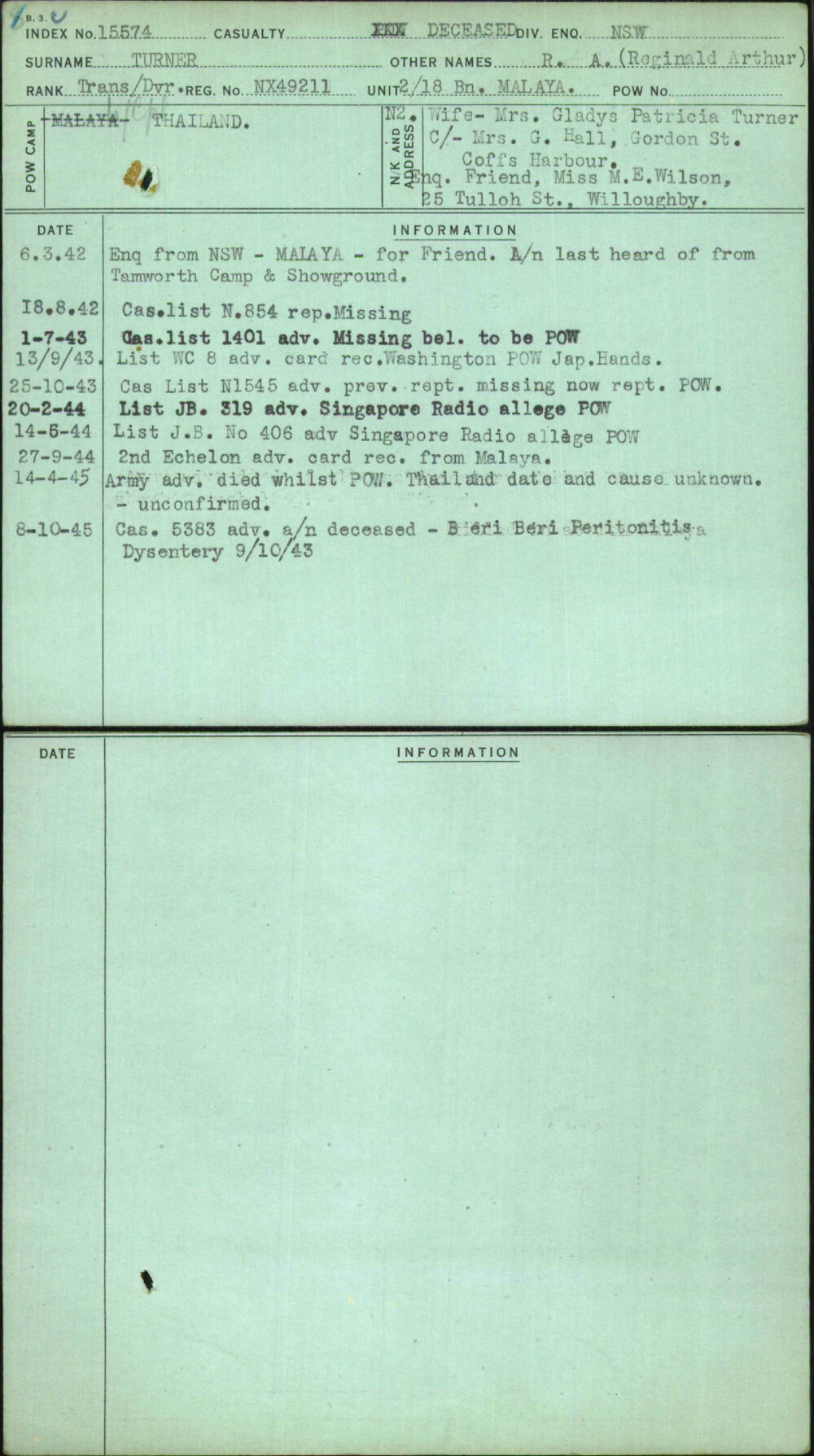 Turner, R A (Reginald Arthur), NX49211