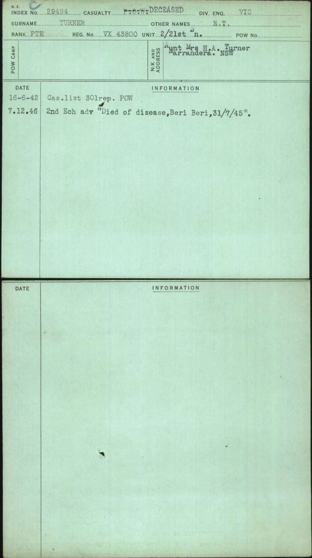 Turner, N T, VX43800