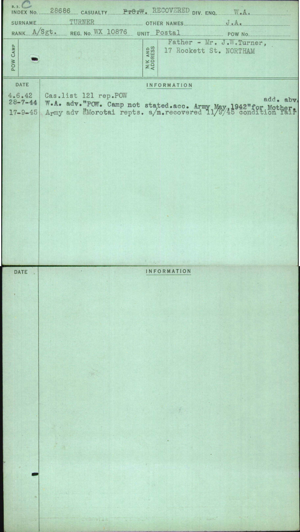 Turner, J A, WX10876