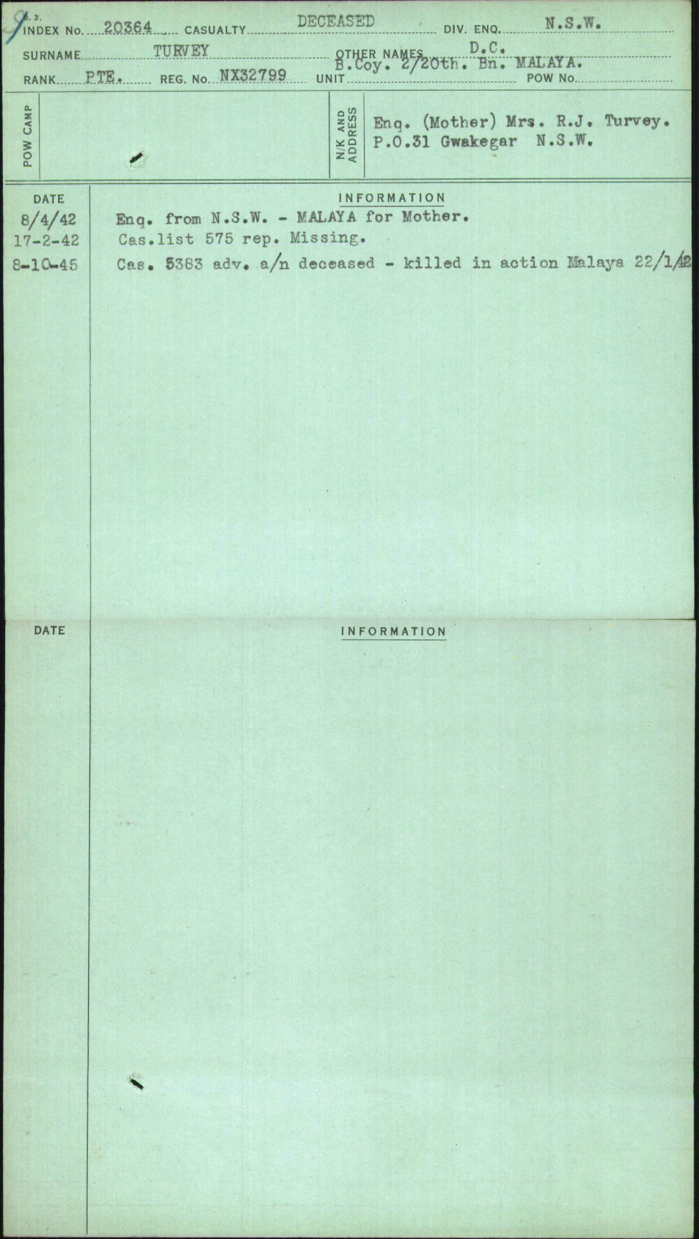 Turvey, D C, NX32799