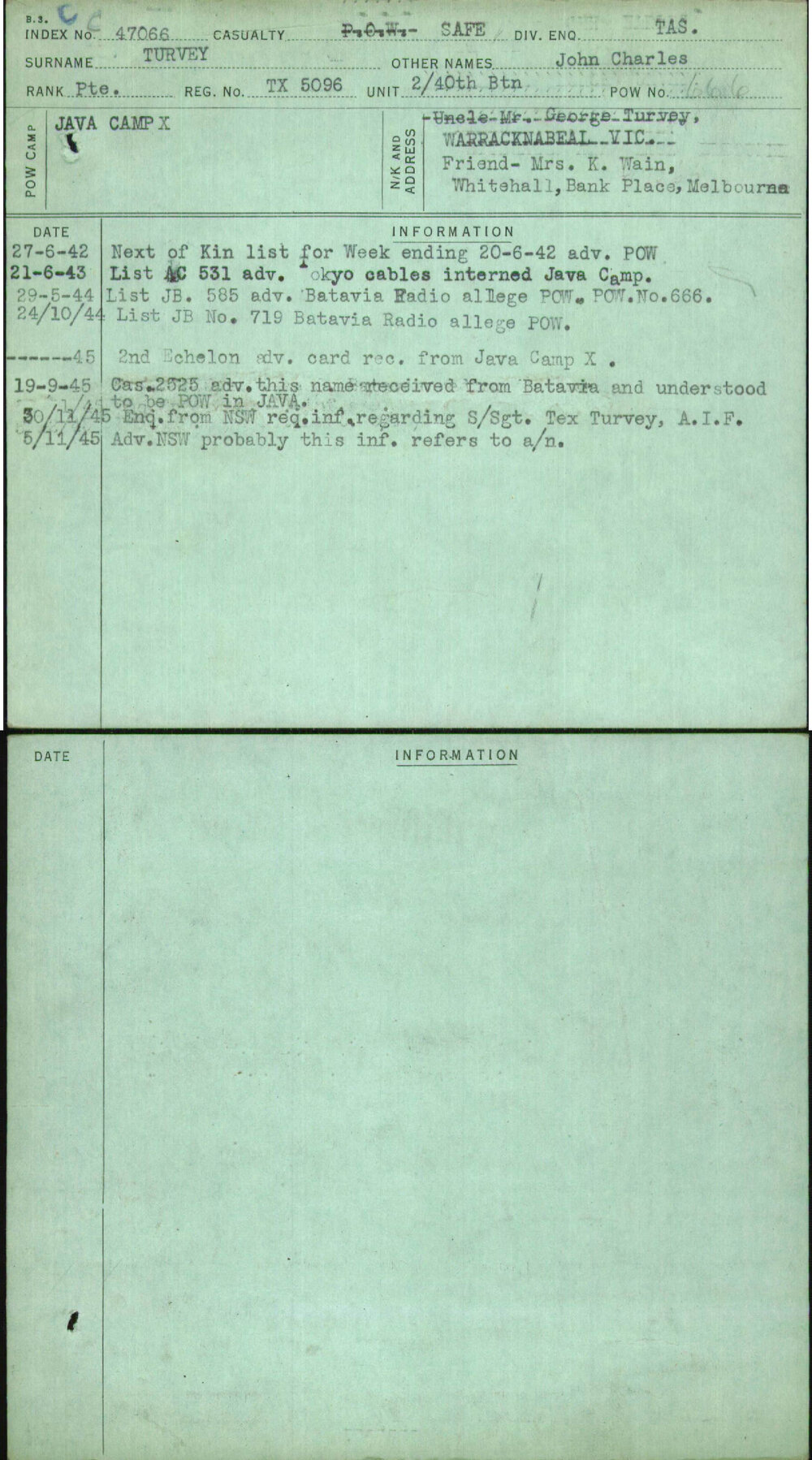Turvey, John Charles, TX5096