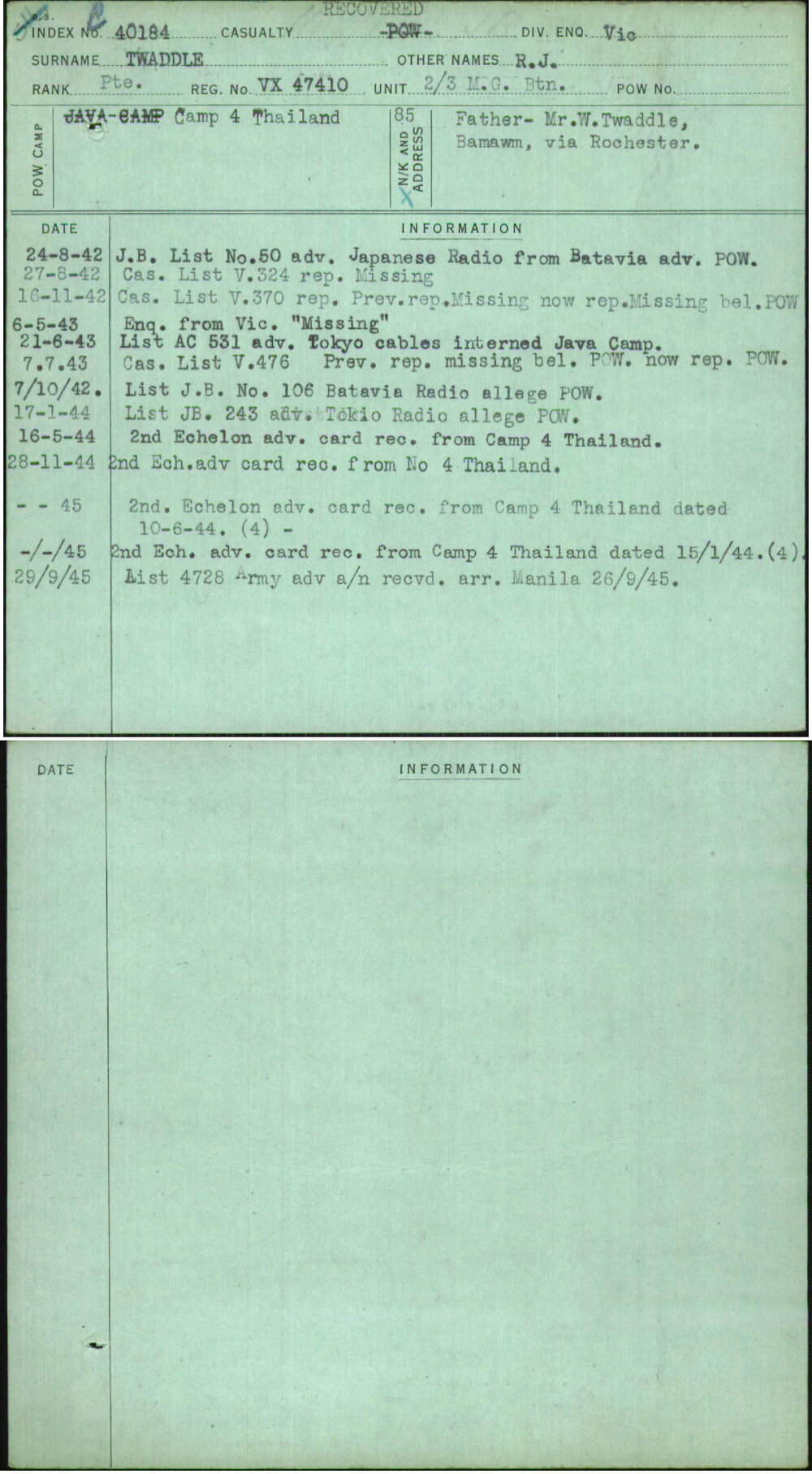 Twaddle, R J, VX47410