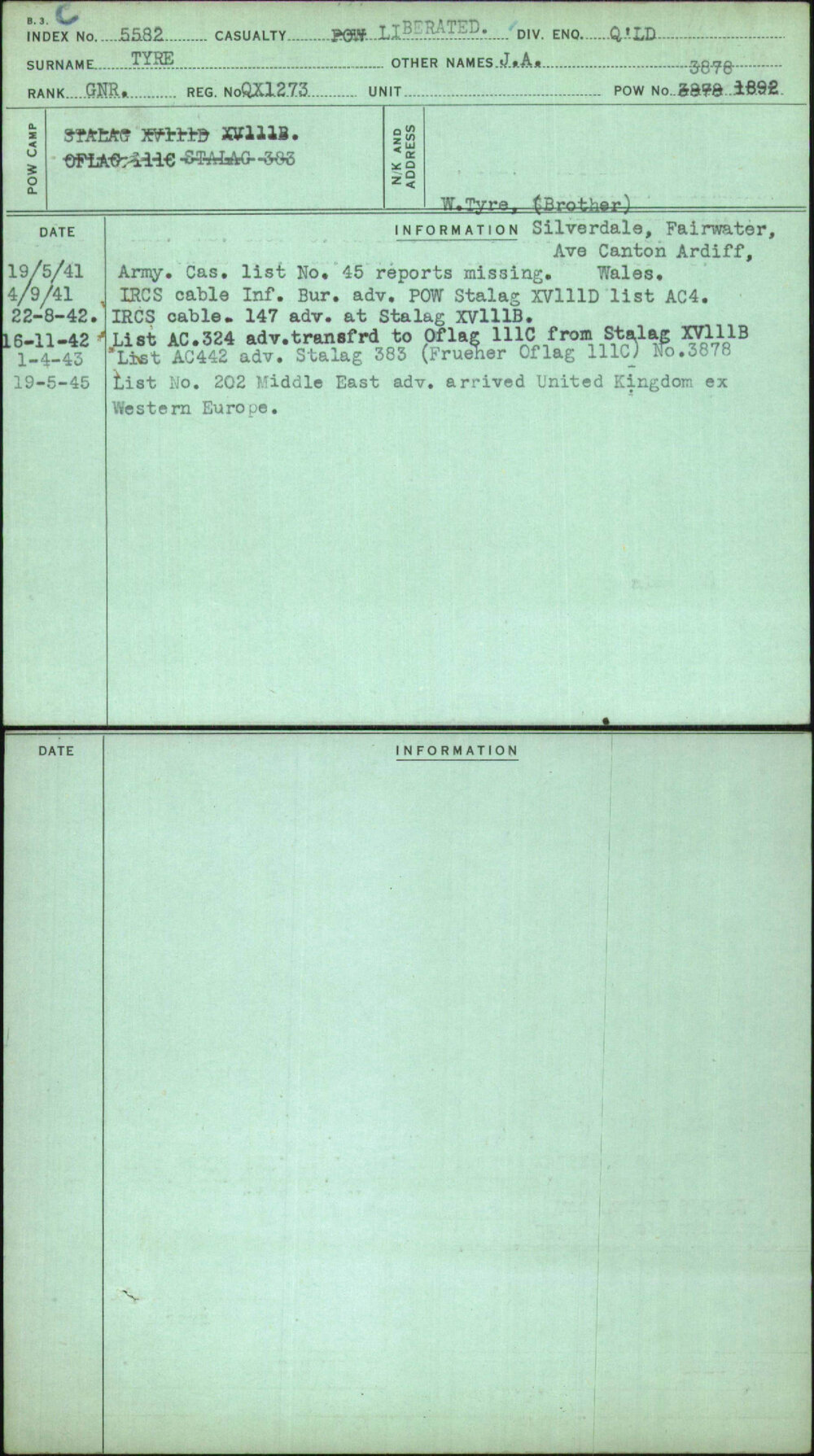 Tyre, J A, QX1273