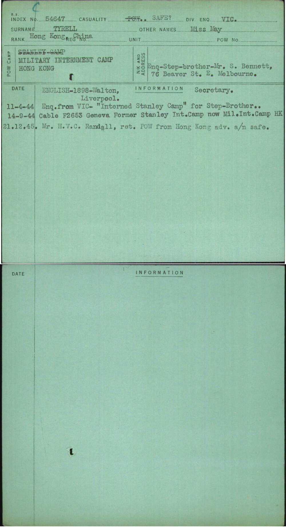 Tyrell, Miss May, [No Service Number]