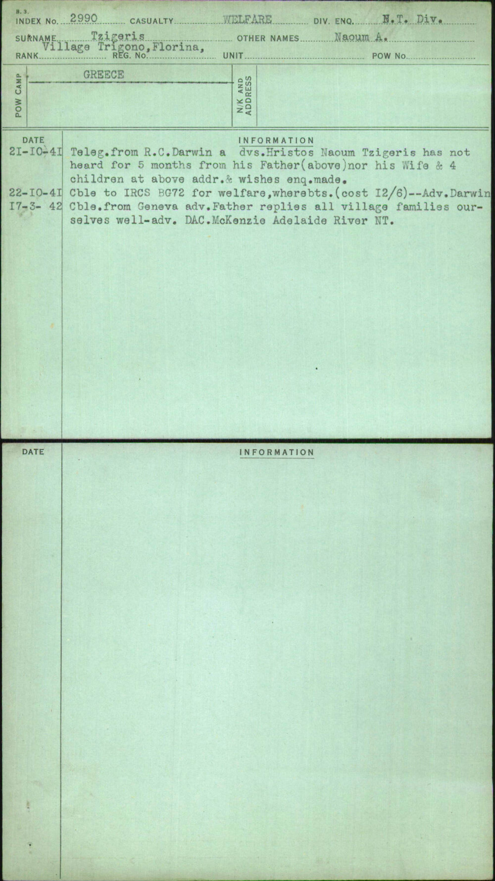 Tzigeris, Naoum A, [No Service Number]