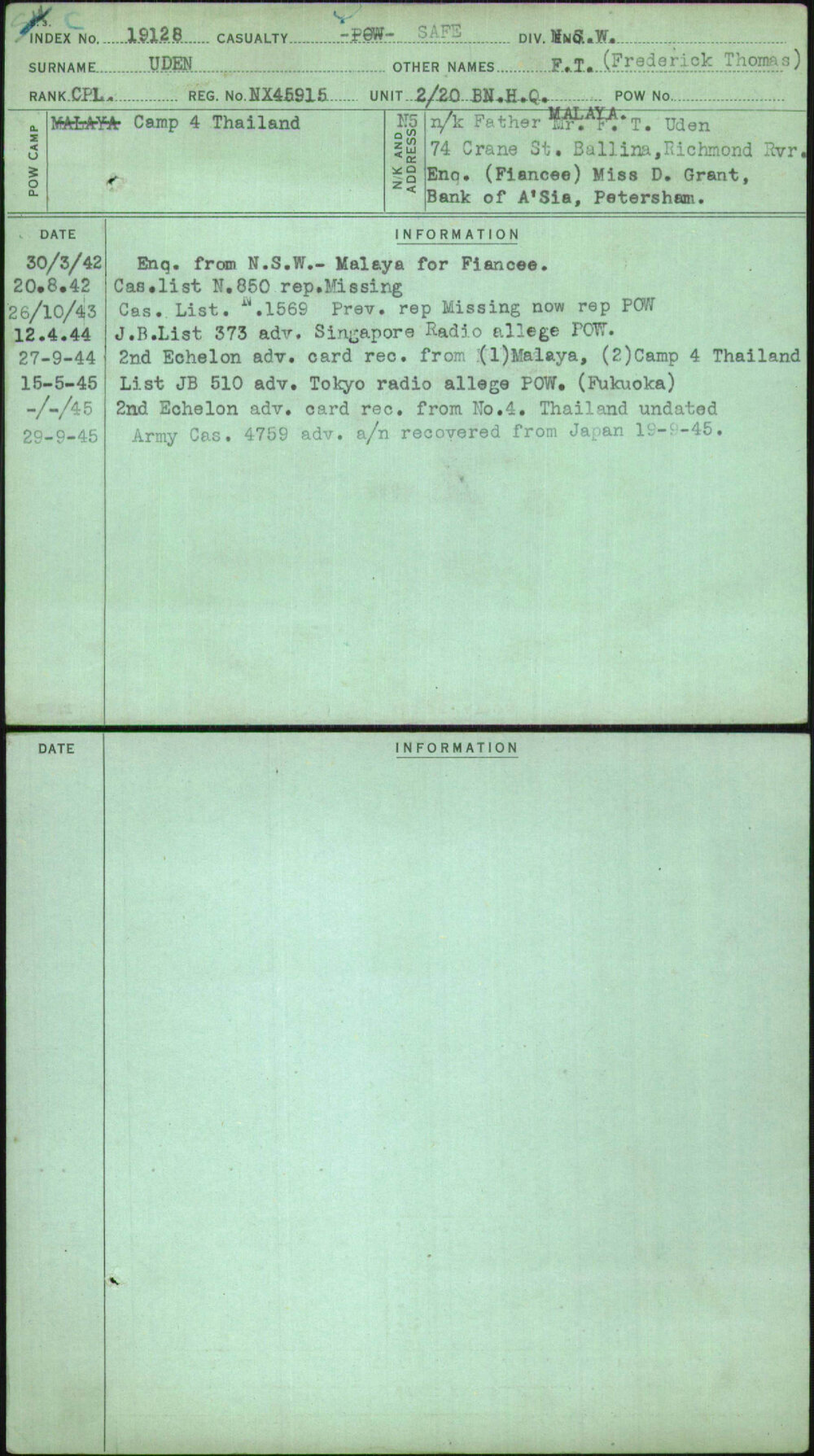 Uden, F T (Frederick Thomas), NX45915