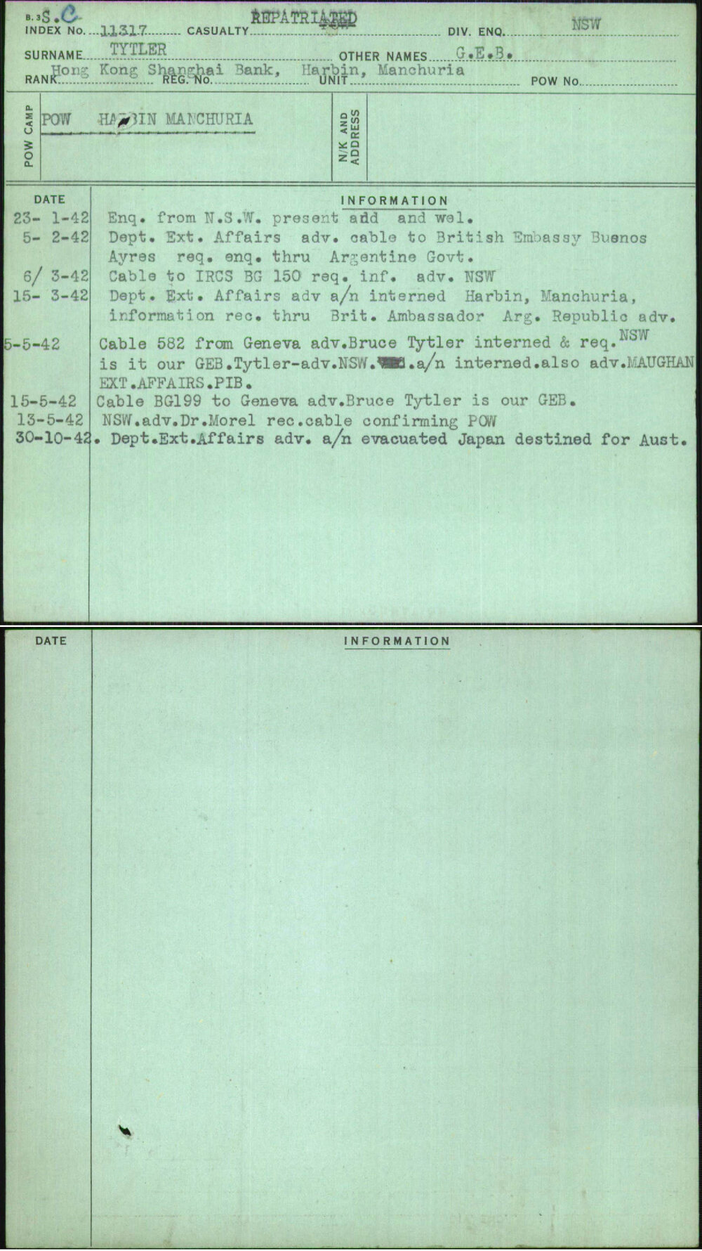 Tytler, G E B, [No Service Number]