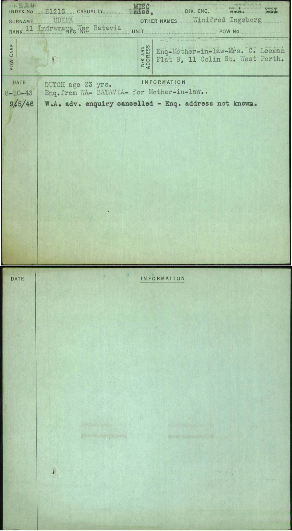 Udema, Winifred Ingeborg, [No Service Number]