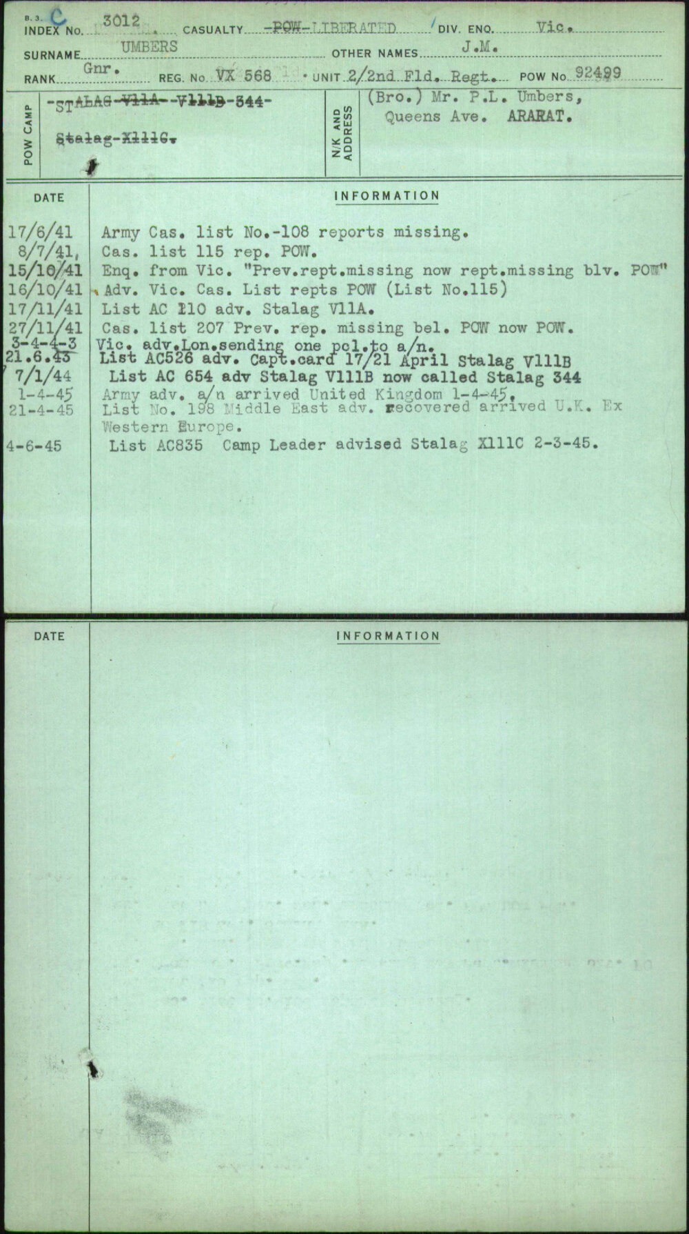 Umbers, J M, VX568