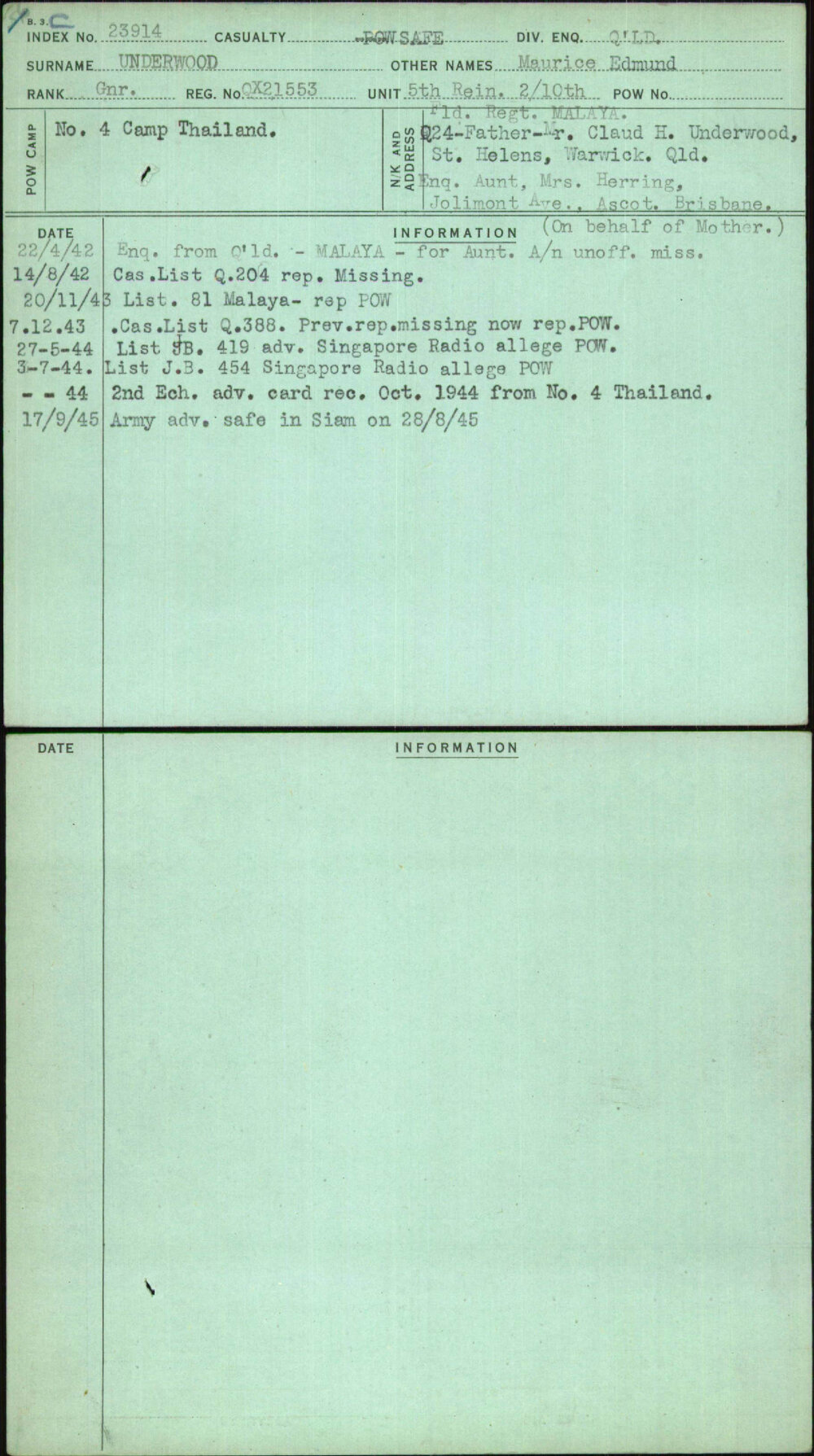 Underwood, Maurice Edmund, QX21553