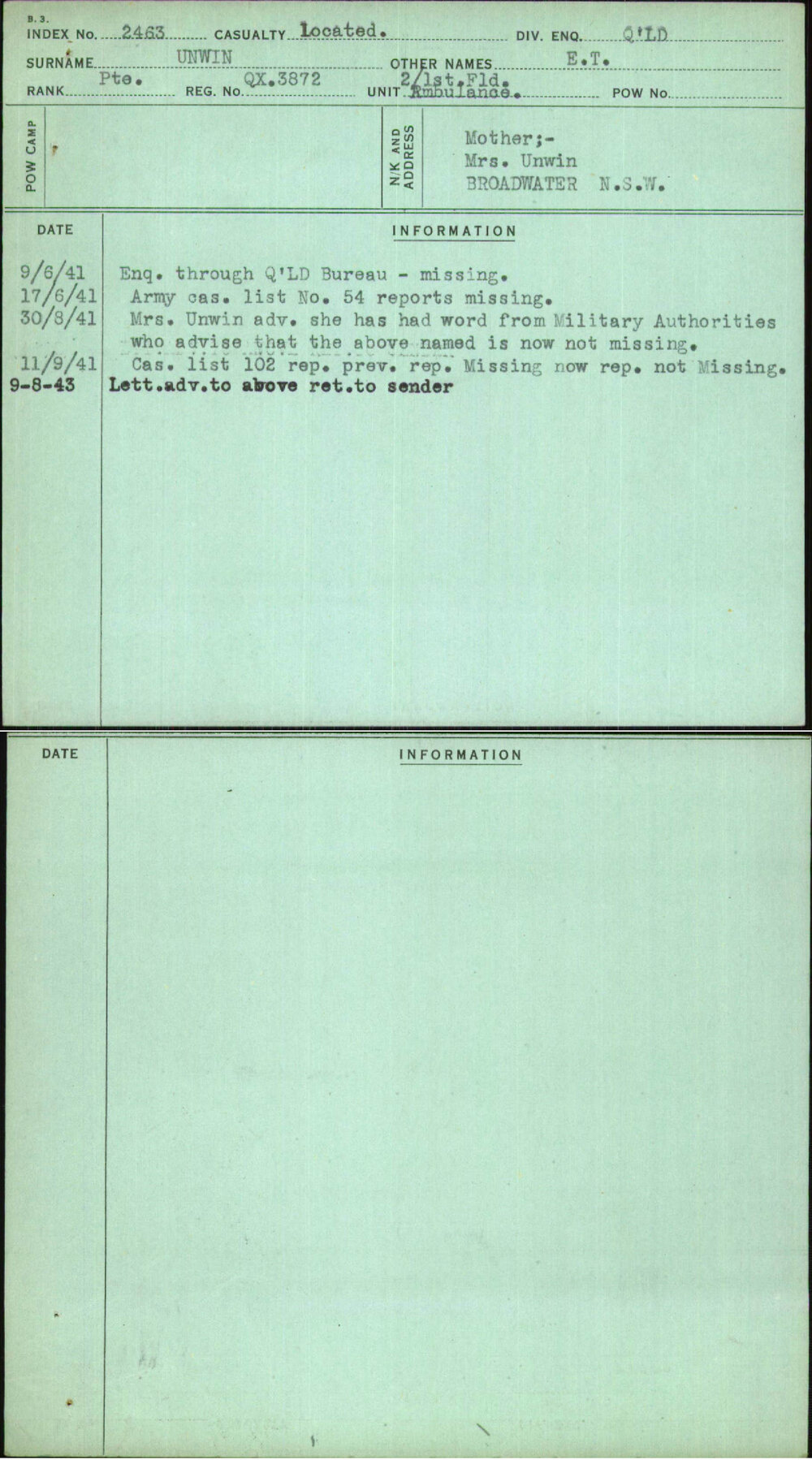 Unwin, E T, QX3872