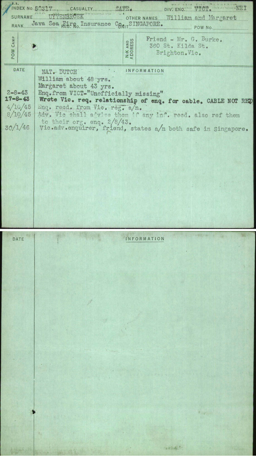 Uytenbroek, William And Margaret, [No Service Number]